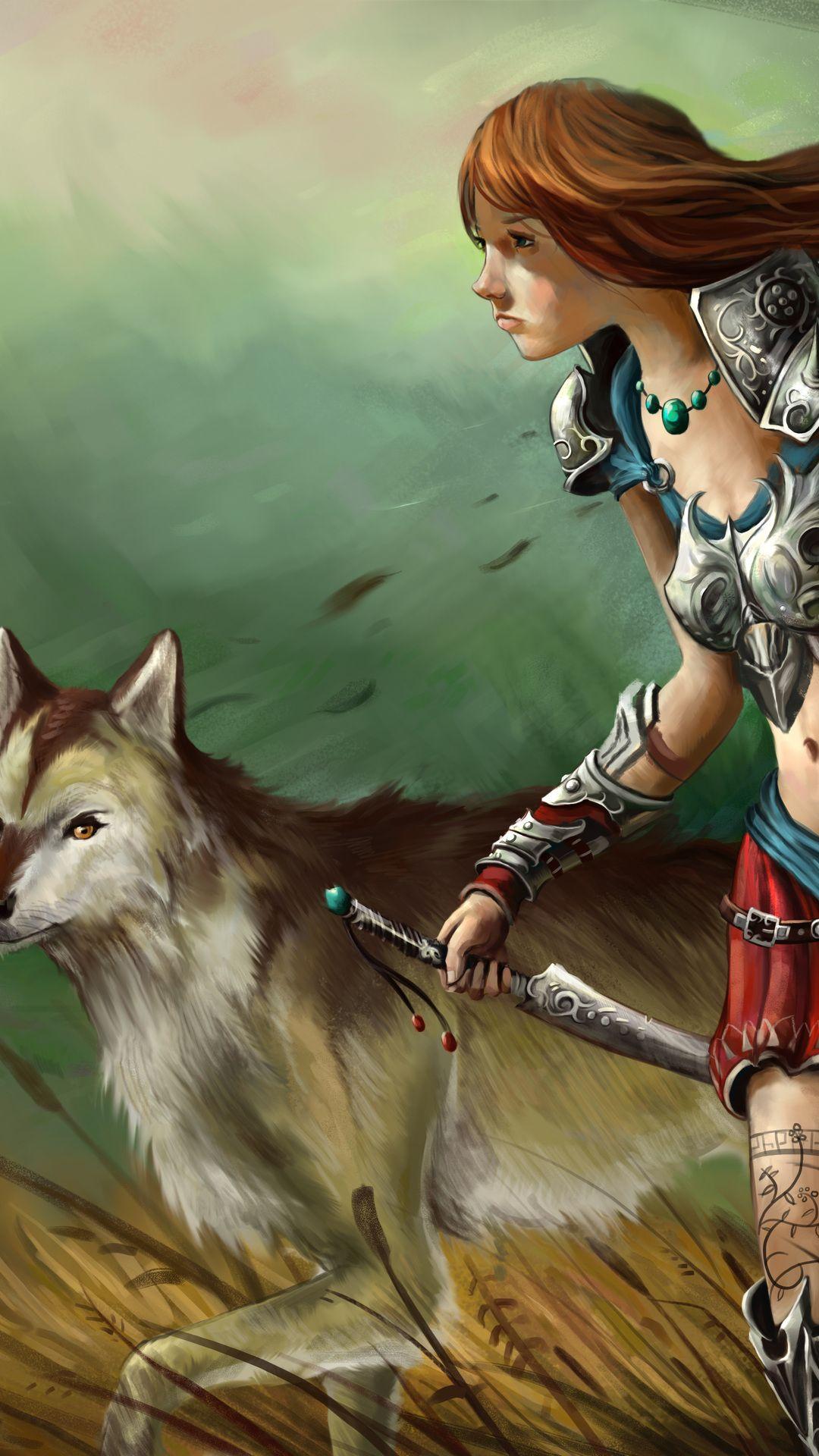 1080x1920 the wind, grass, shield, girl, patterns, art, sword, wolf, tattoo desktop wallpaper 14028
