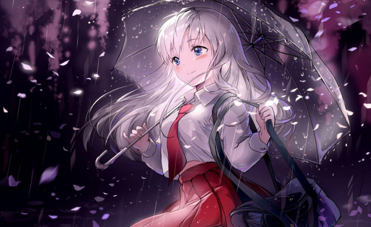 1265x773 Anime Girl Rain Wallpaper