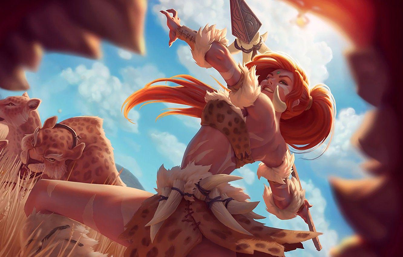 1332x850 Wallpaper girl, art, hunting, spear, leopards, League of Legends, savage, Jon Buran, Leopard Nidalee image for desktop, section фантастика