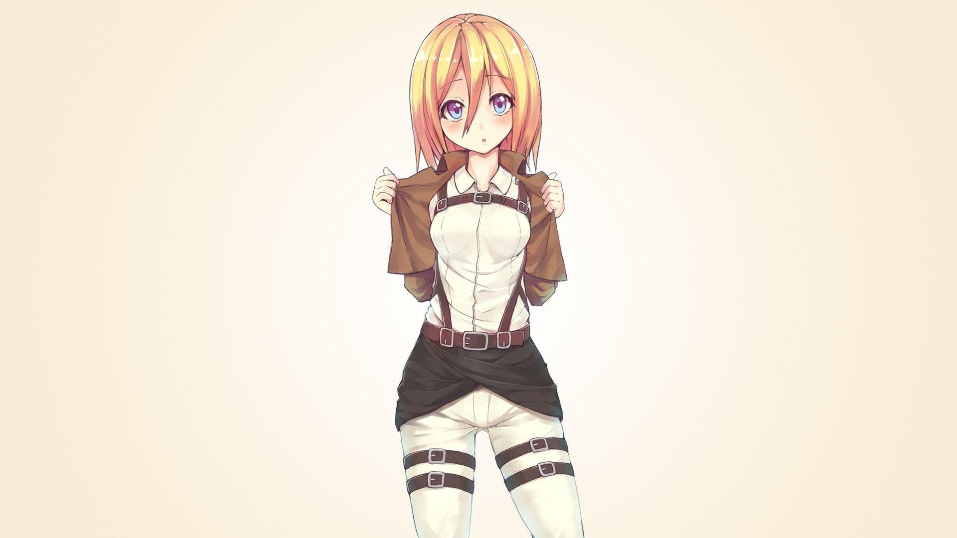 1920x1080 blondes, blue eyes, anime, simple background, anime girls, Shingeki no Kyojin, Christa Renz wallpaper