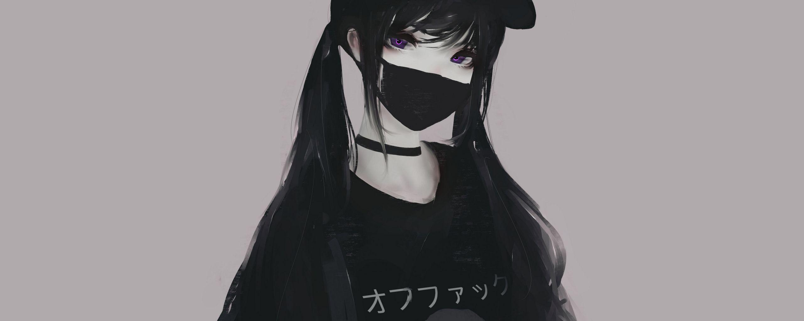 2560x1024 Desktop Wallpaper Black Hair Anime Girl, Mask, Art, HD Image, Picture, Background, 7yomu8