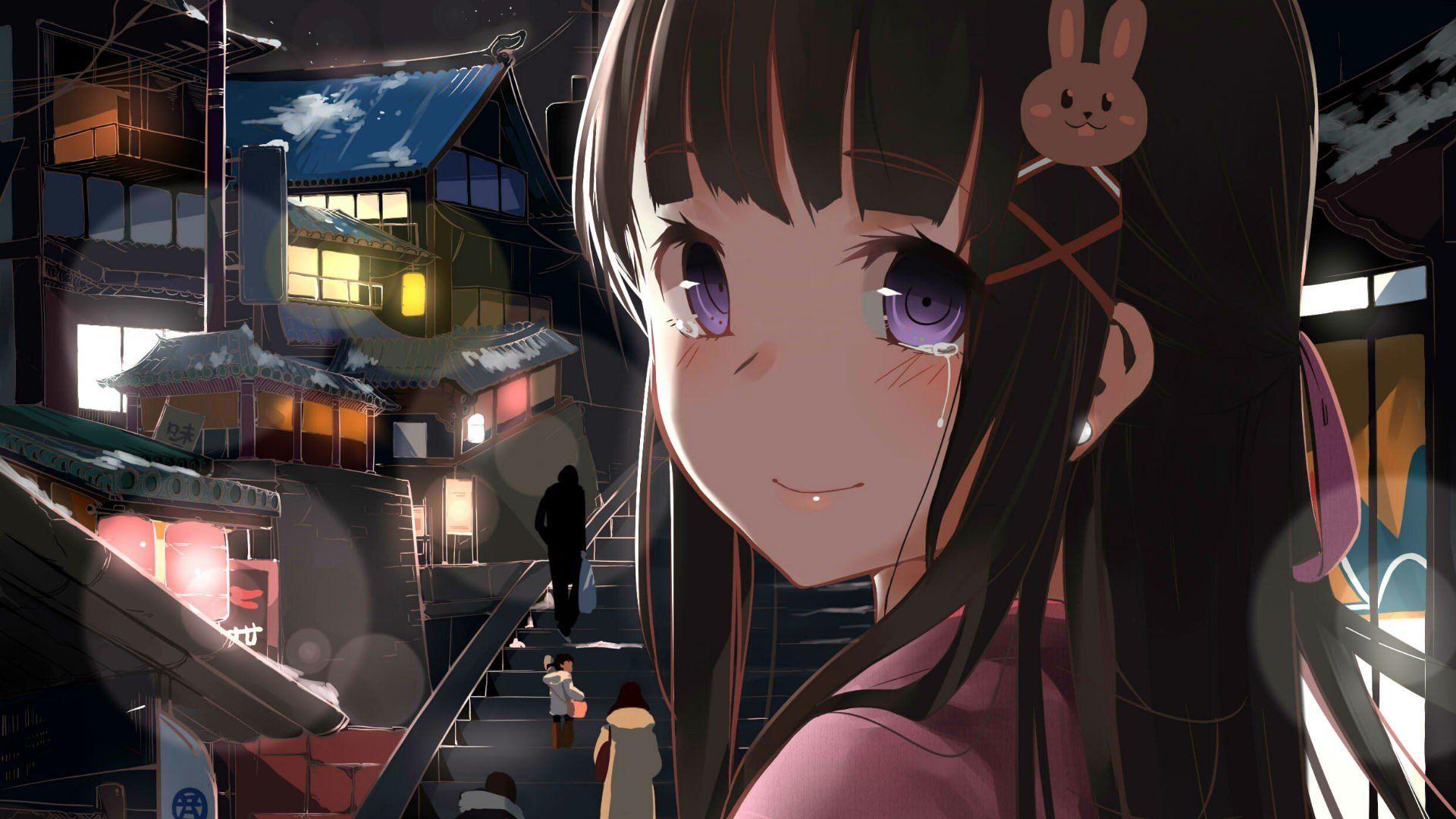 1920x1080 black haired anime girl Wallpaper HD / Desktop and Mobile Background