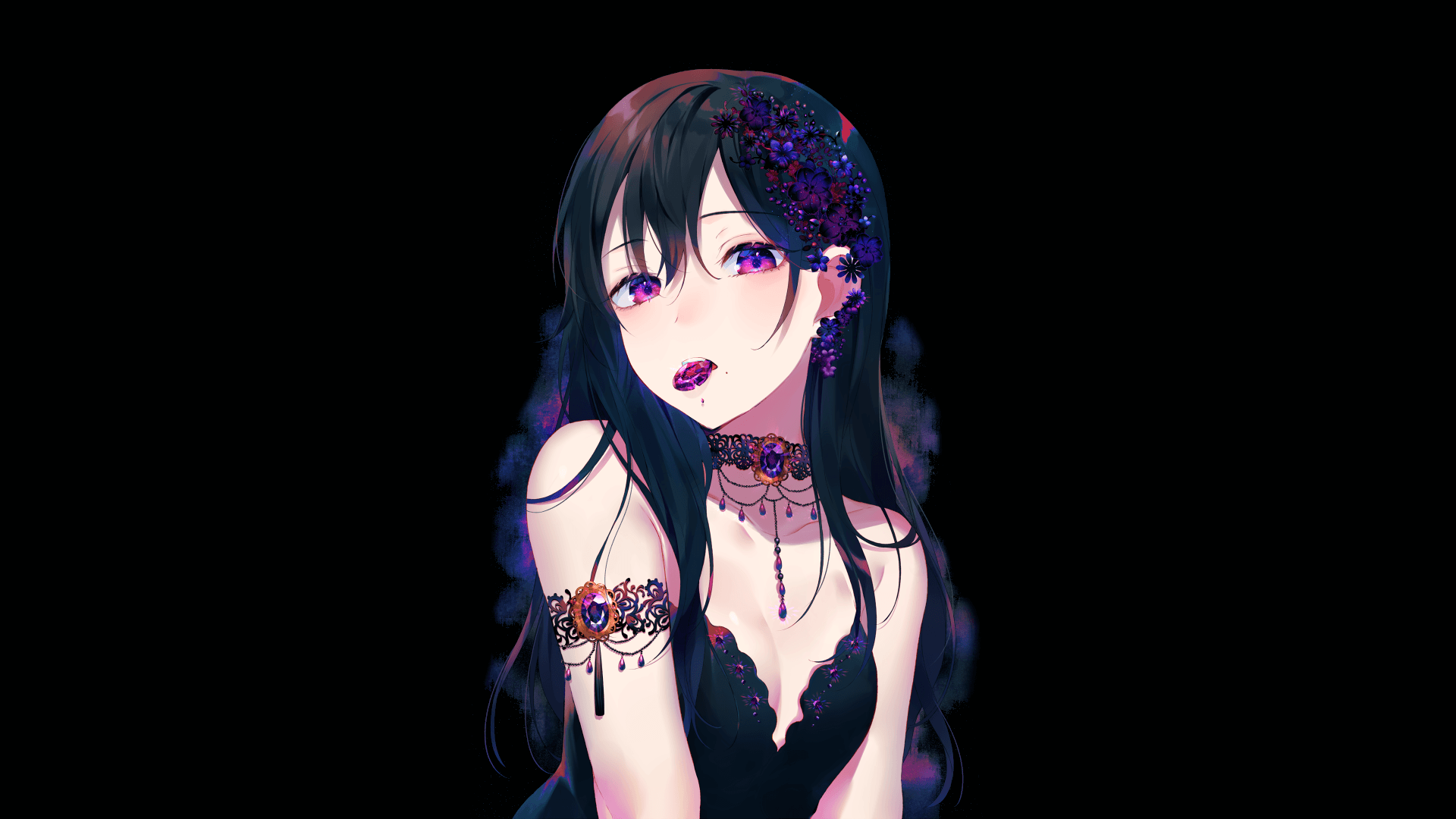 1920x1080 1920x1080 Original (Anime), Girl, Black Hair, Black Dress wallpaper PNG