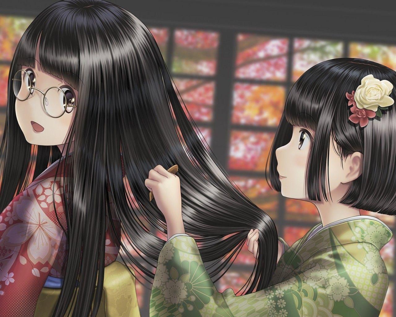 1280x1024 25++ Black Hair Beautiful Anime Girl Wallpaper