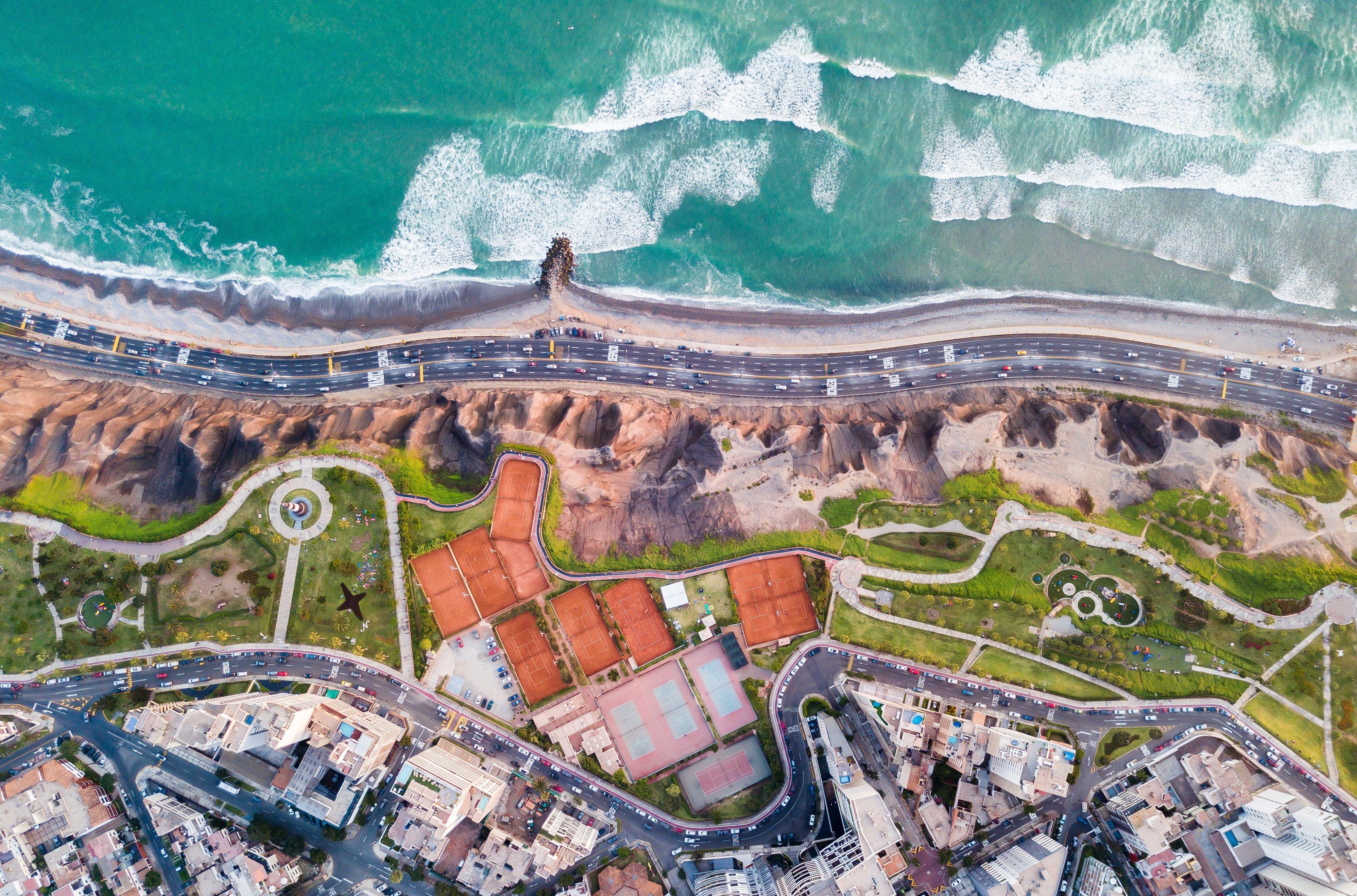 3992x2636 3992x2636 wave, beach, landscape, nature, drone view, urban, turn, wallpaper, shore, coast, Free picture, drone, water, arial view, rock, topdown, background, curve, road, shoreline, city