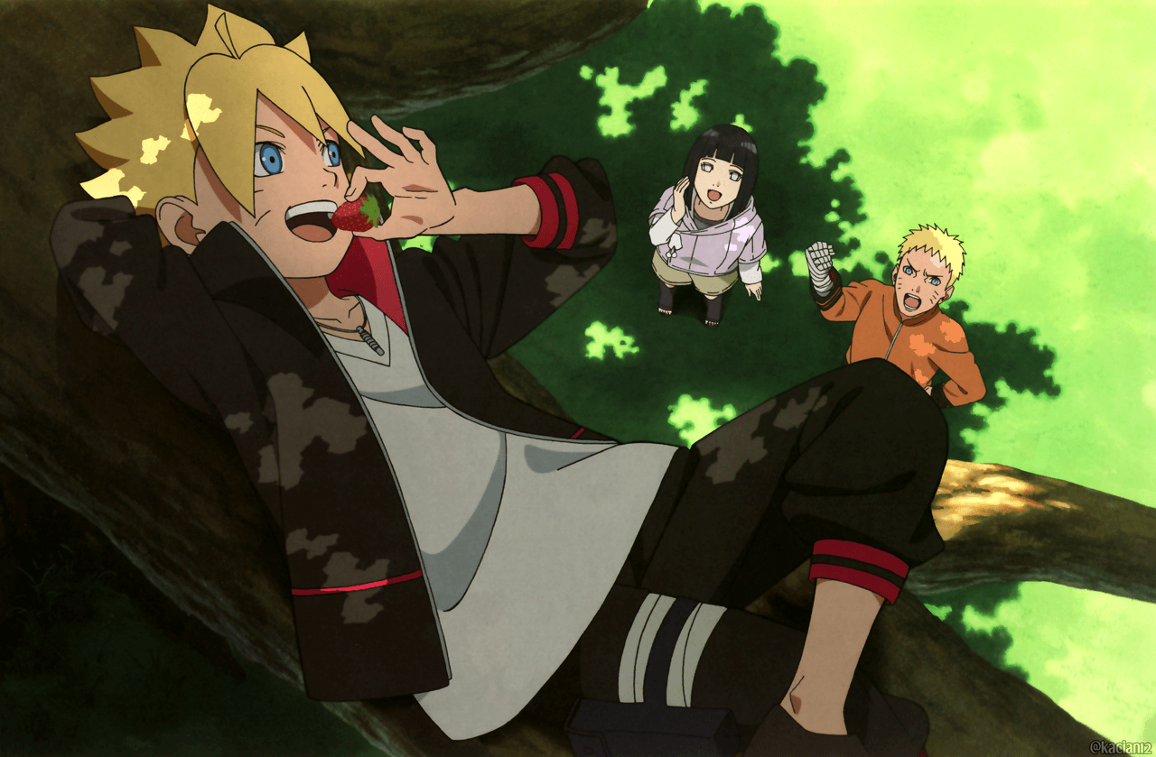 1280x839 Boruto Eats a Strawberry as Naruto and Hinata Call Him Down