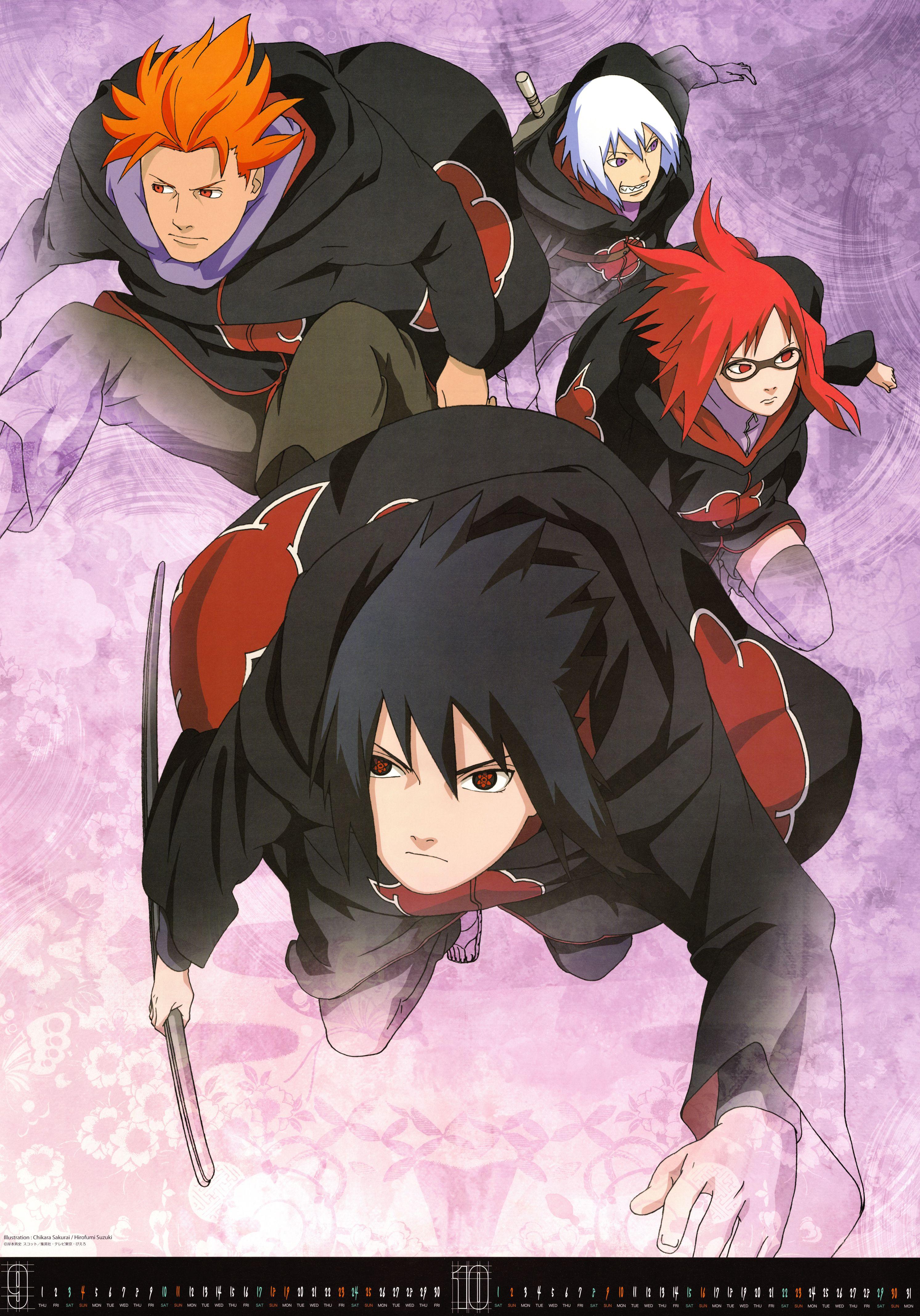 2986x4273 Akatsuki Sasuke, Karin, Suigetsu, Jugo Shippuden 2011 Calendar 09 10