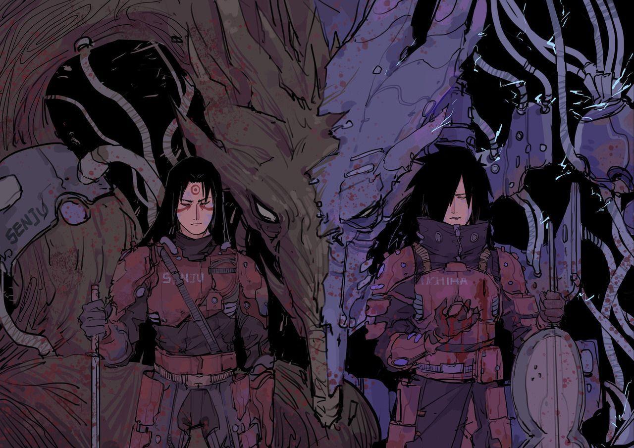 1280x905 Hashirama and Madara from SYG's Cyberpunk AU, reposted with permission. Madara uchiha, Anime naruto, Naruto art