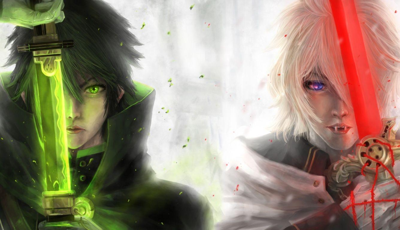1336x768 Wallpaper Owari No Seraph, Swords, Hyakuya Mikaela, Hyakuya Yuuichirou
