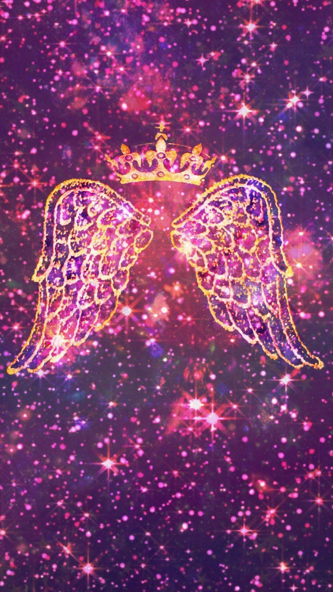1080x1917 Angel Queen Galaxy, made by me #purple #sparkly #wallpaper #background #sparkles #angel #wings #crown. Queen wallpaper crown, Queens wallpaper, Wings wallpaper
