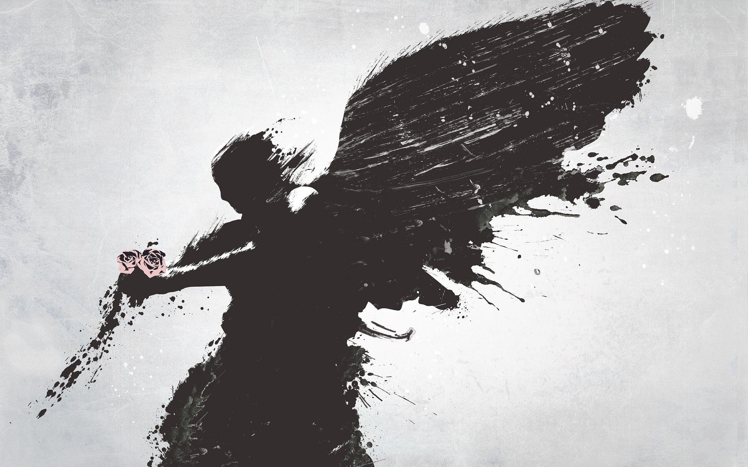 2560x1600 fantasy art rose flowers angel wings wallpaper