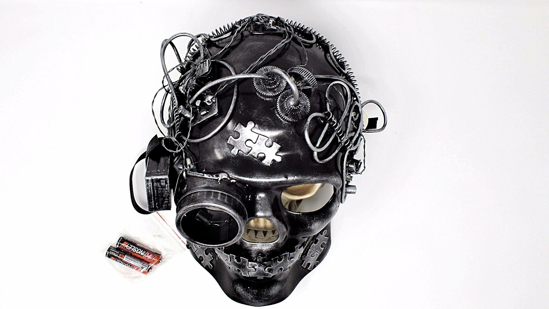 1920x1080 LED Light Up Steampunk Mask Mechanical Full Skull Face Mask Gears and Goggle Costume Cosplay