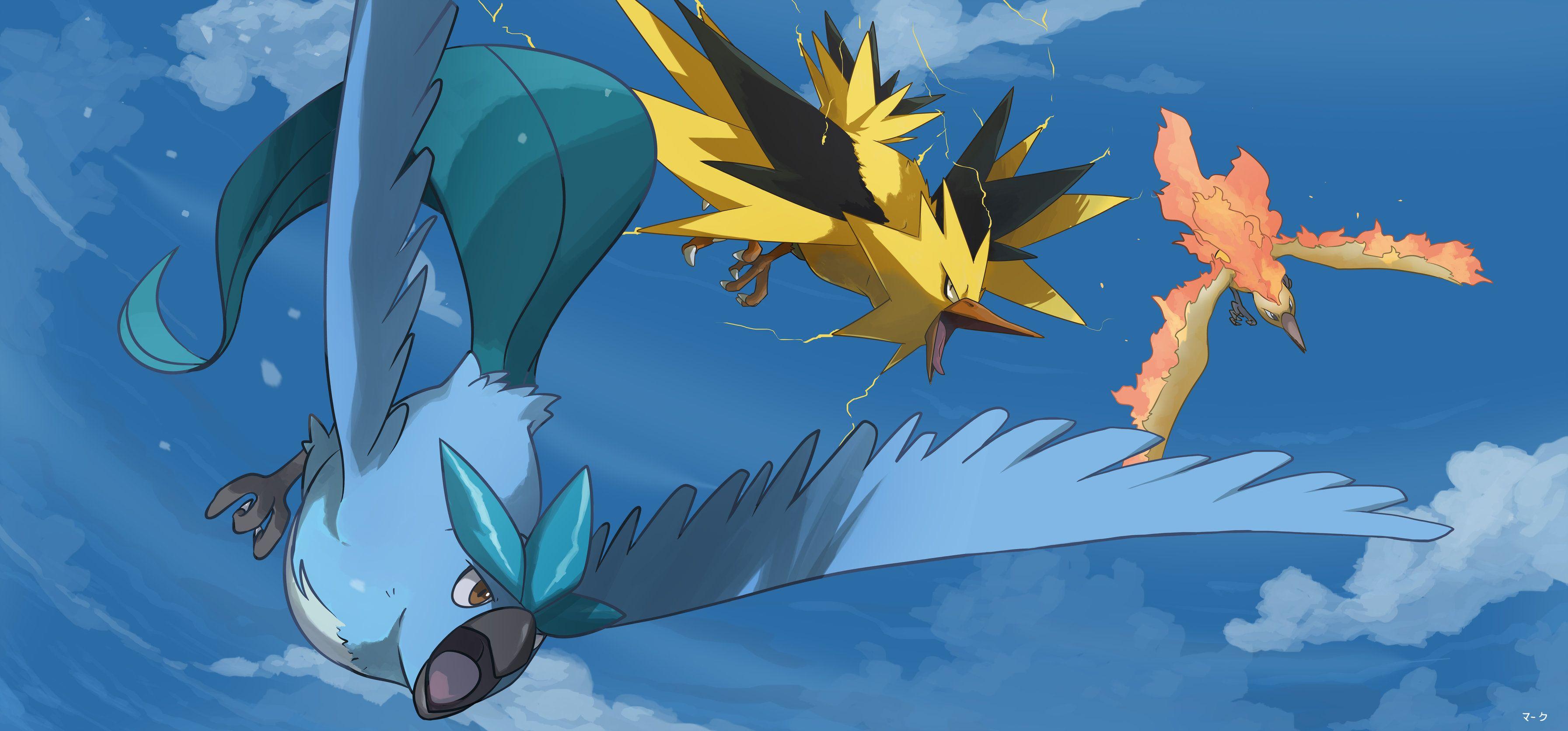 3585x1672 Articuno Pokemon Moltres Pokemon Pokemon Zapdos Pokemon Wallpaper:3585x1672
