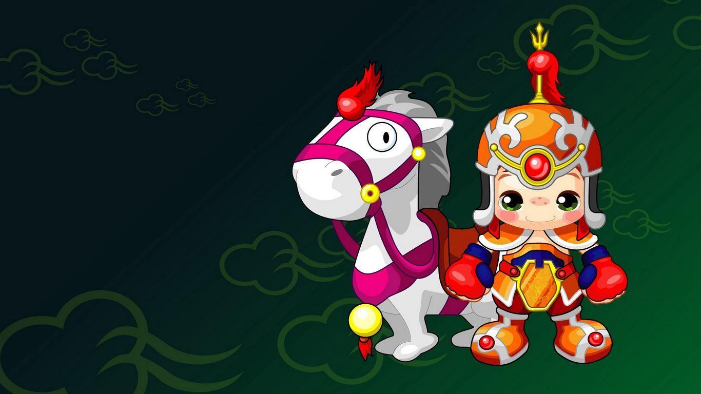 1366x768 Download wallpaper 1366x768 costume, horse, illustration, warrior tablet, laptop HD background