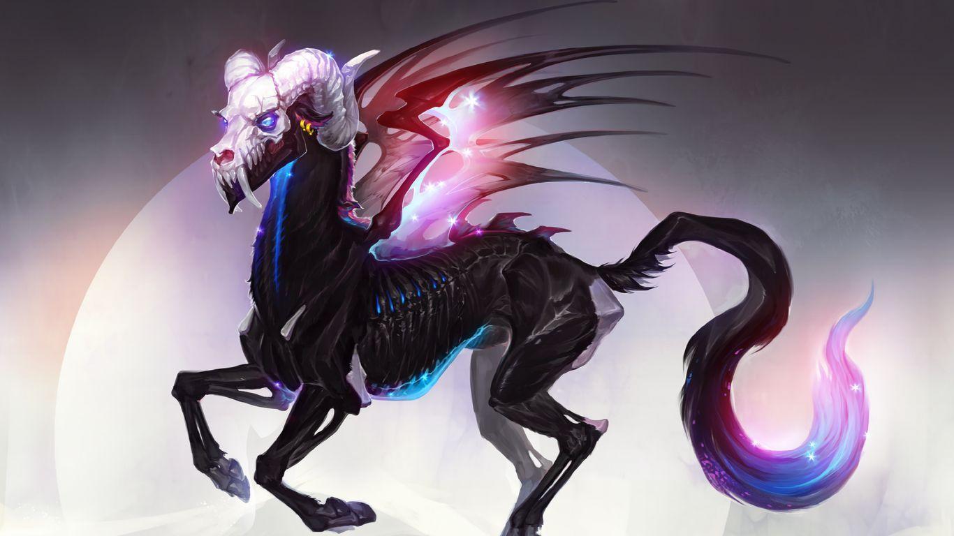 1366x768 Download wallpaper 1366x768 unicorn, horse, skull, fantastic, art tablet, laptop HD background