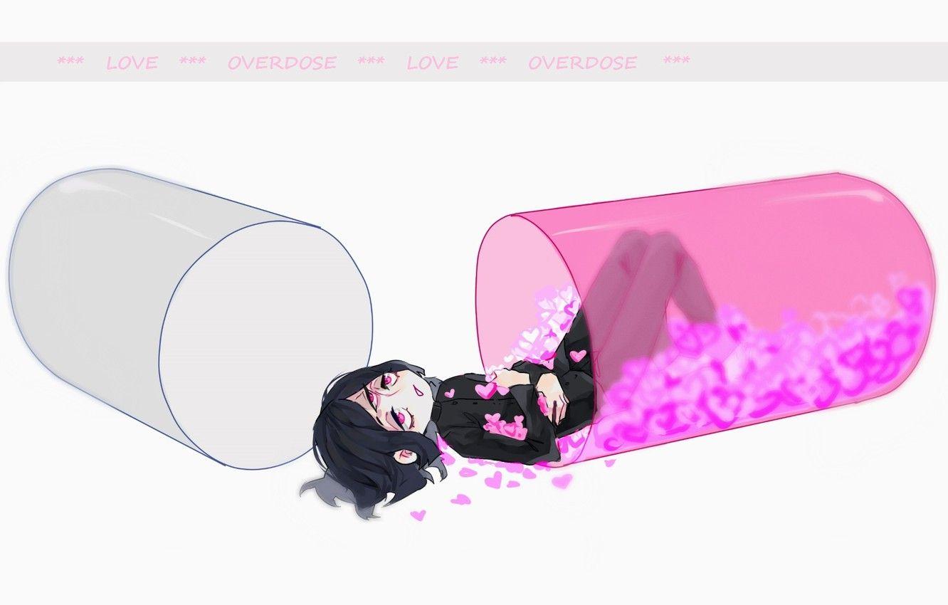 1332x850 Wallpaper Love, capsule, hearts, white background, guy, euphoria, third eye, lying on her back, student image for desktop, section сёдзё