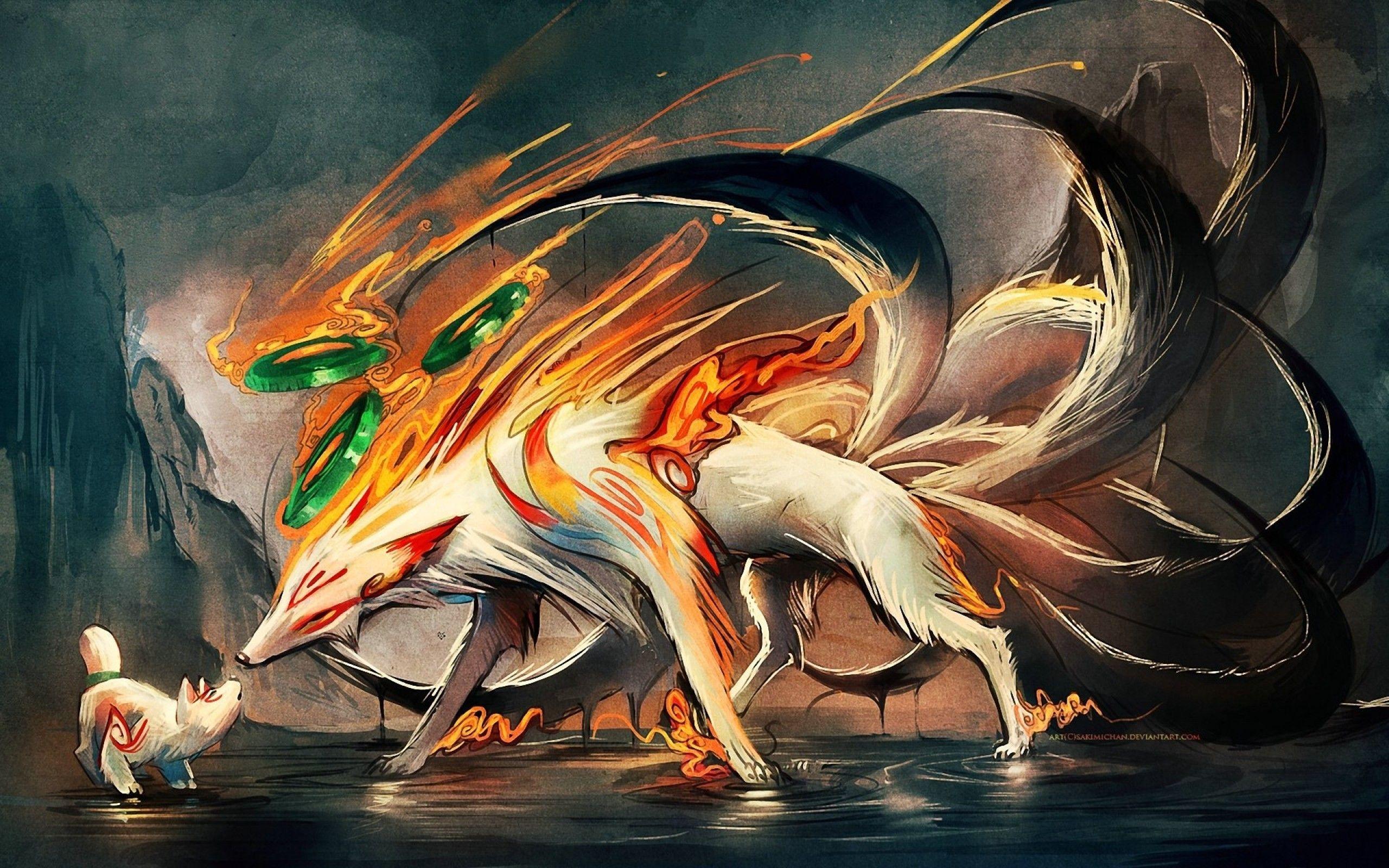2560x1600 tails, Animals, Okami, Nine, Ninetails, Digital, Art, Artwork, Amaterasu, Sakimichan, Demon, Foxes Wallpaper HD / Desktop and Mobile Background