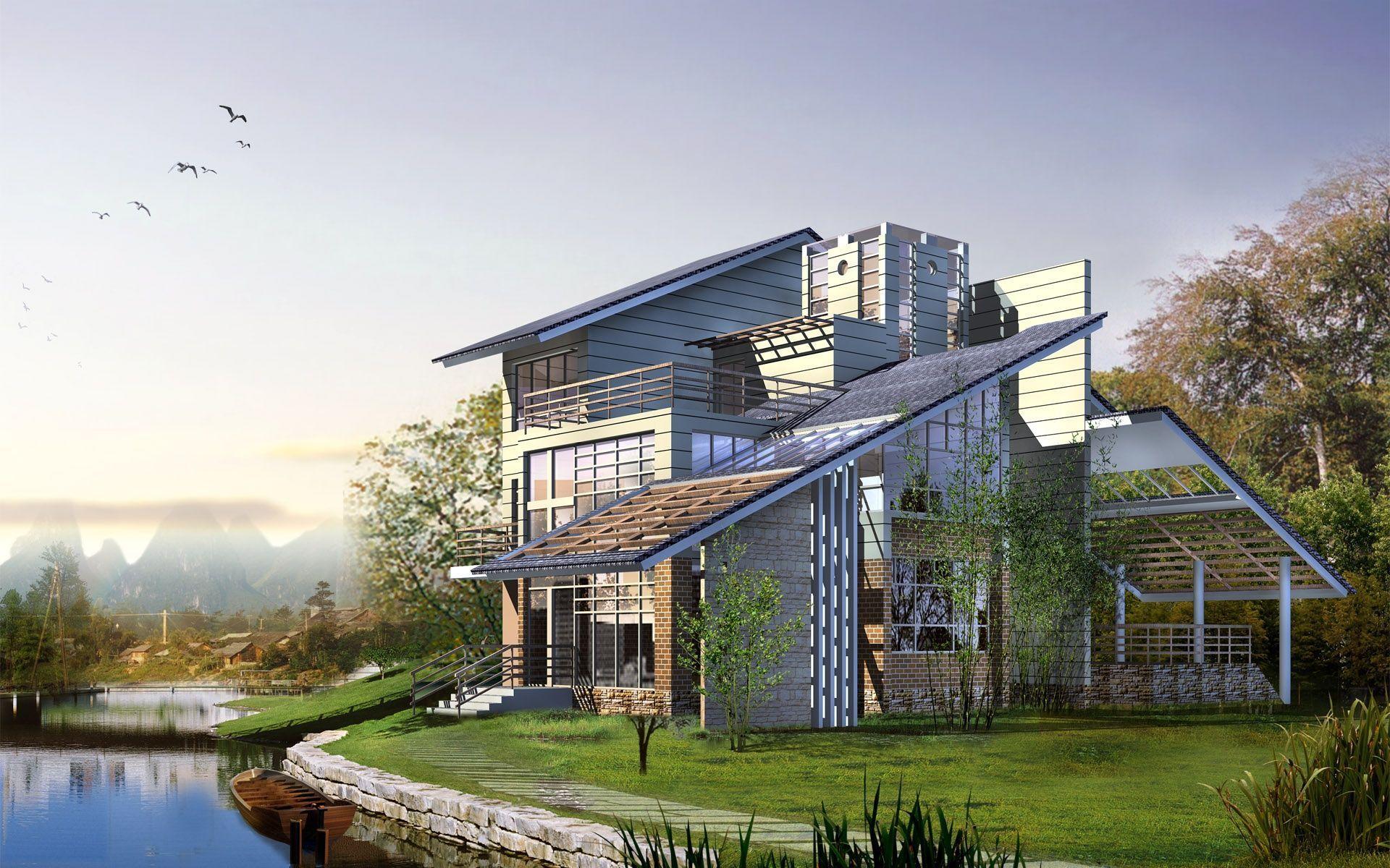 1920x1200 3D House. Futuristic home, Architecture, House window design