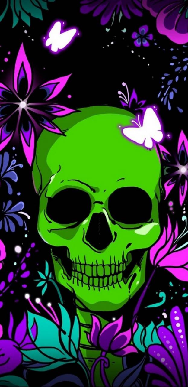623x1280 Neon Skull wallpaper