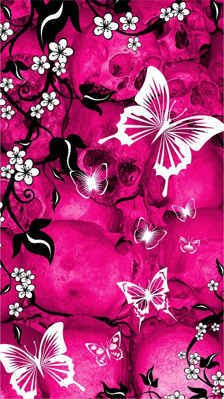 750x1334 Skull and Butterfly Wallpaper .