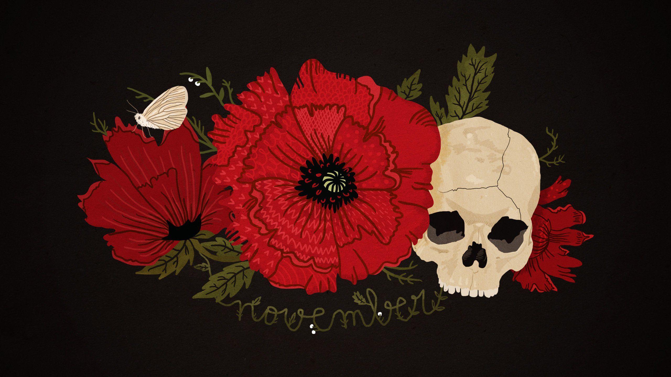 2560x1440 skull, Flower, Red, Butterfly Wallpaper HD / Desktop and Mobile Background