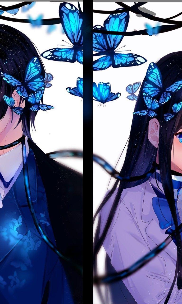 768x1280 Download 768x1280 Anime Couple, Romance, Butterflies, Shoujo, Cute, Skull Wallpaper for Galaxy SIV, Nokia Lumia Acer Picasso