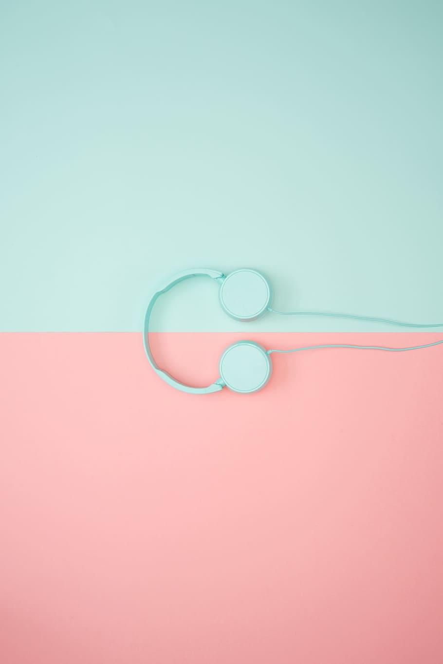 910x1363 Headphones, Music, Pastel Colors, Blue, Pink, Minimal, Color Wallpaper HD