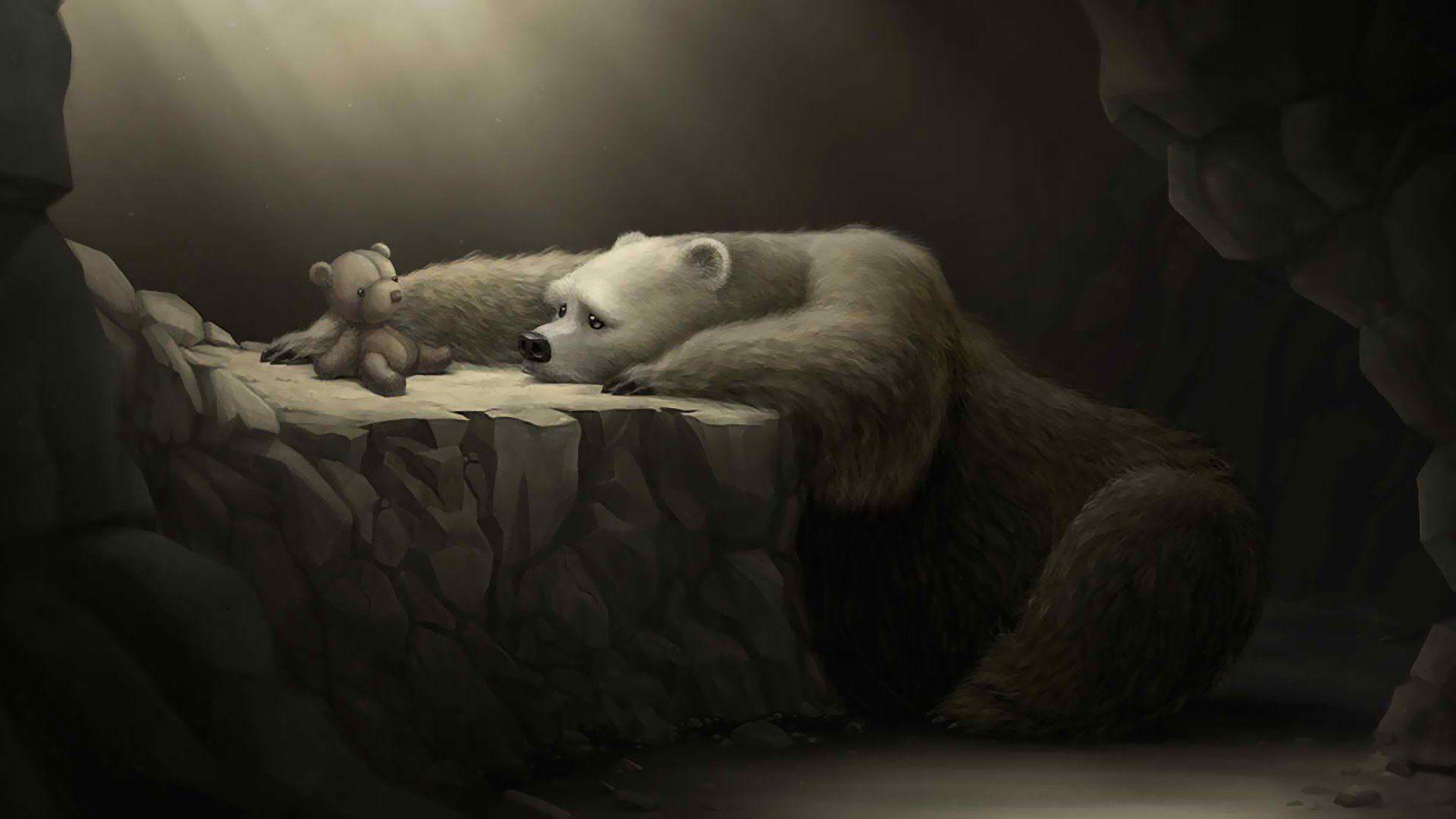 1920x1080 Sad Bear Drawing