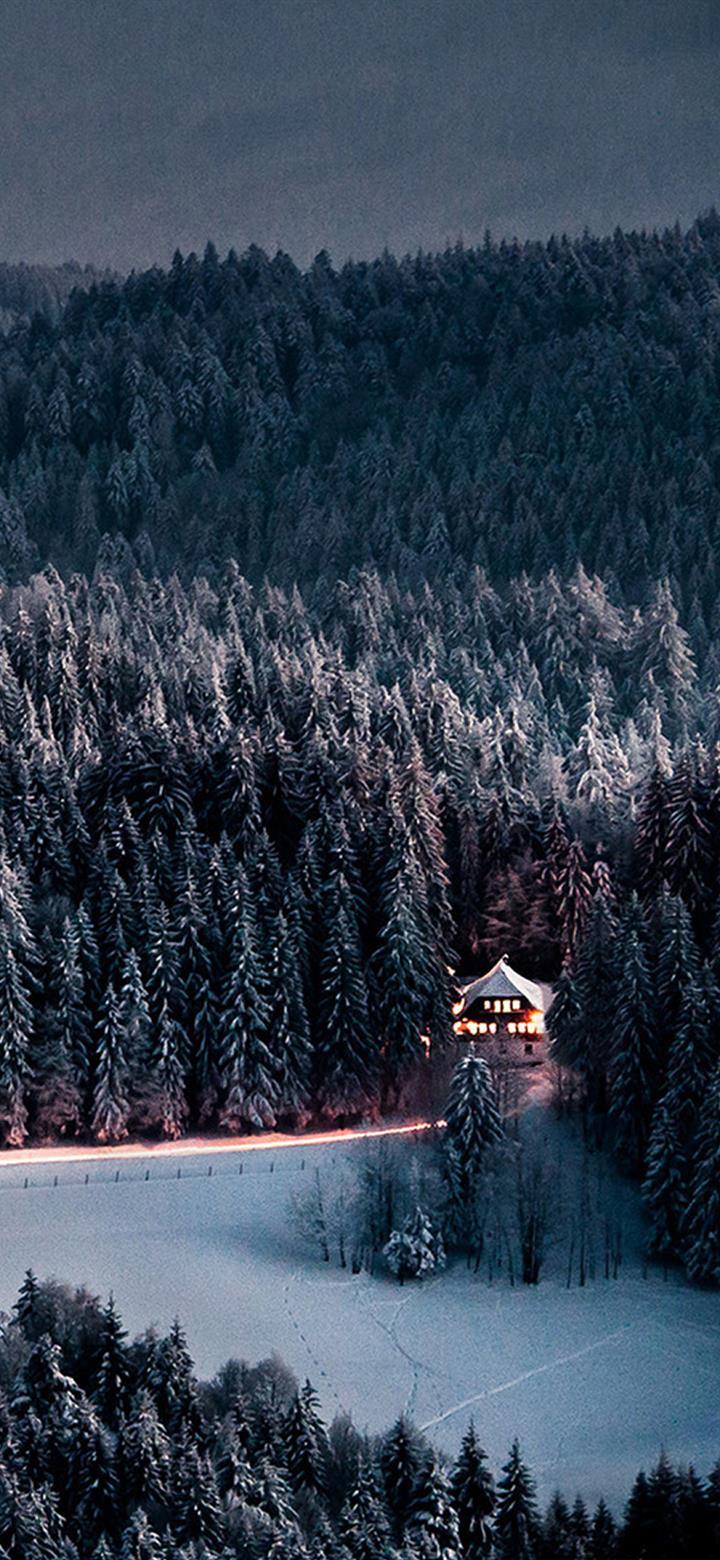 720x1560 Winter Snow Forest Chalet Retreat galaxy j3 2017 Wallpaper Download