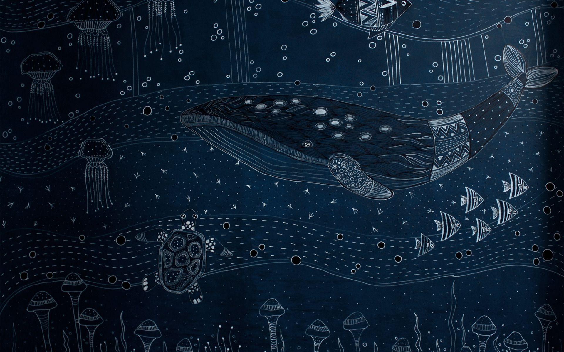 1920x1200 Download wallpaper marine blue texture, underwater world texture, background with whales, retro sea texture, background with sea inhabitants, ocean animals background for desktop with resolution 1920x1200. High Quality HD picture wallpaper