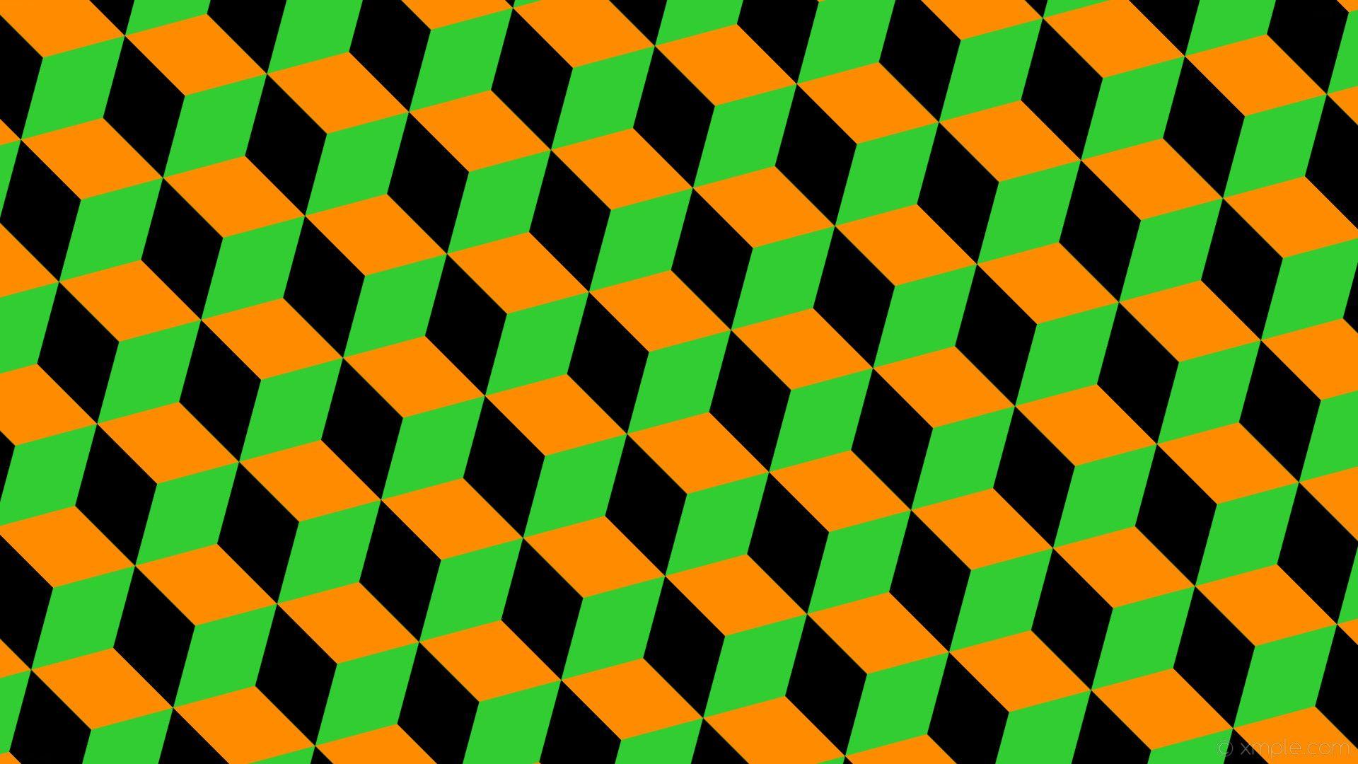 1920x1080 Wallpaper Green Black Orange 3D Cubes Lime Green Dark
