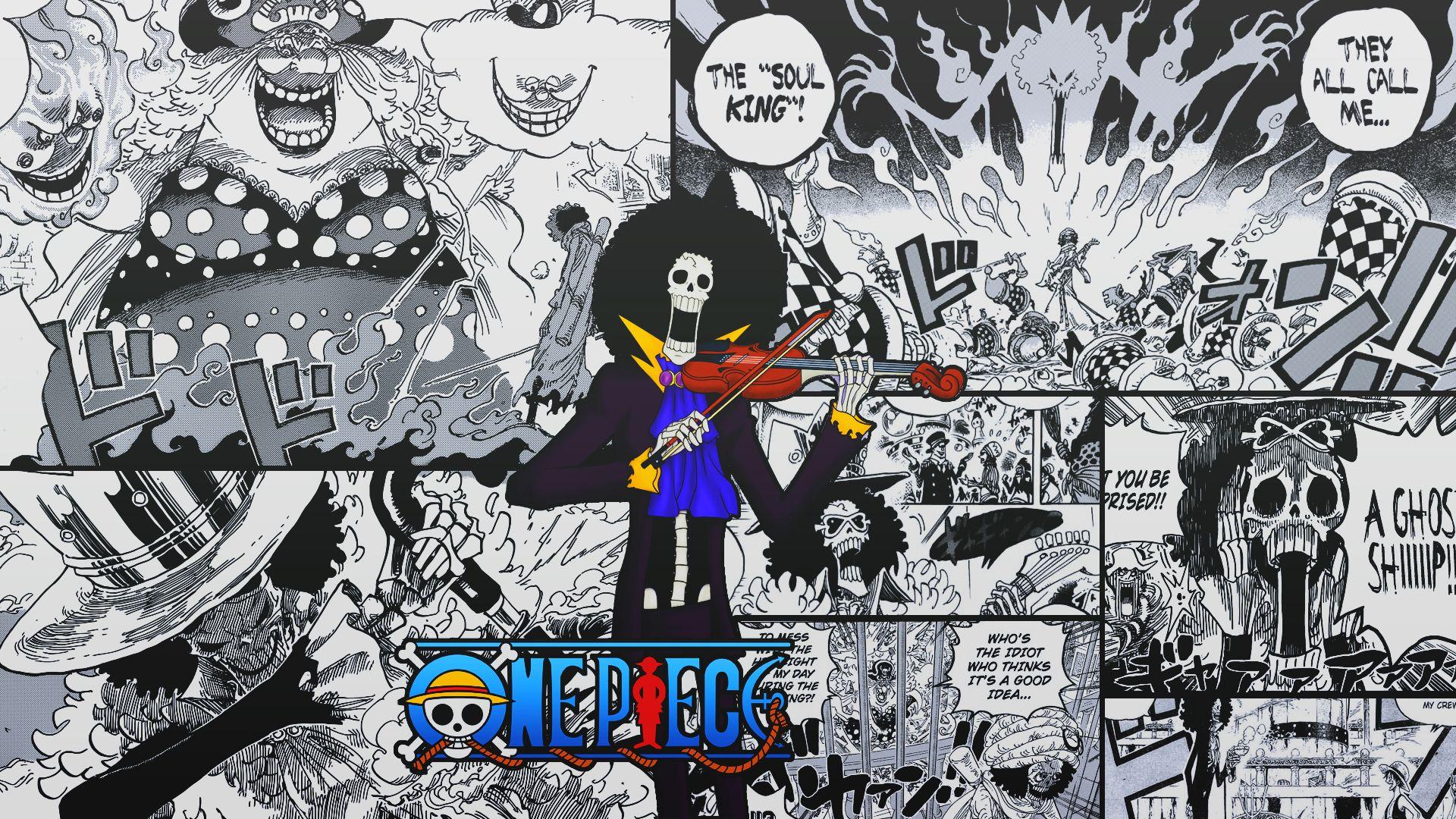 1920x1080 One Piece Brook Music Skeleton Collage Comics Manga Speech Bubble Wallpaper:1920x1080