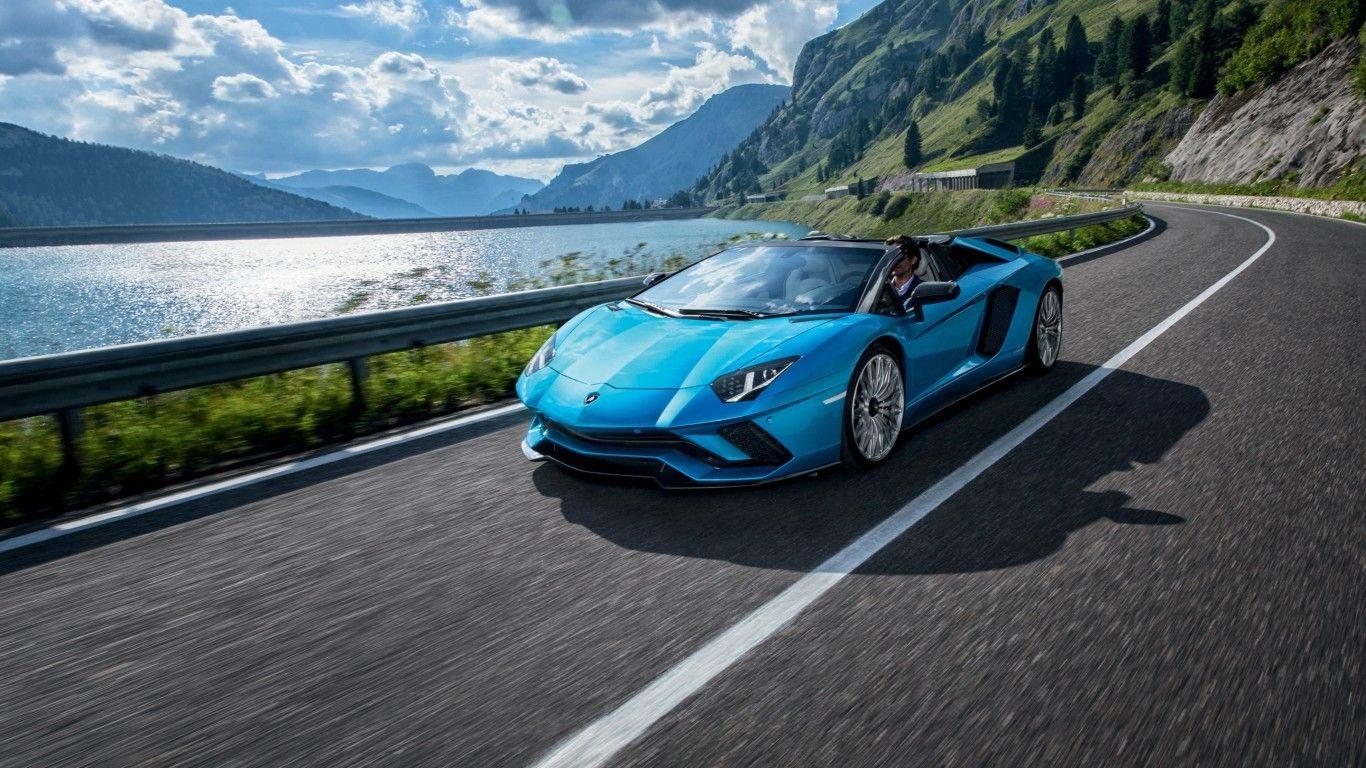 1366x768 Download 1366x768 Lamborghini Aventador S Roadster, Aqua, Supercar, Cars, Road, Clouds Wallpaper for Laptop, Notebook