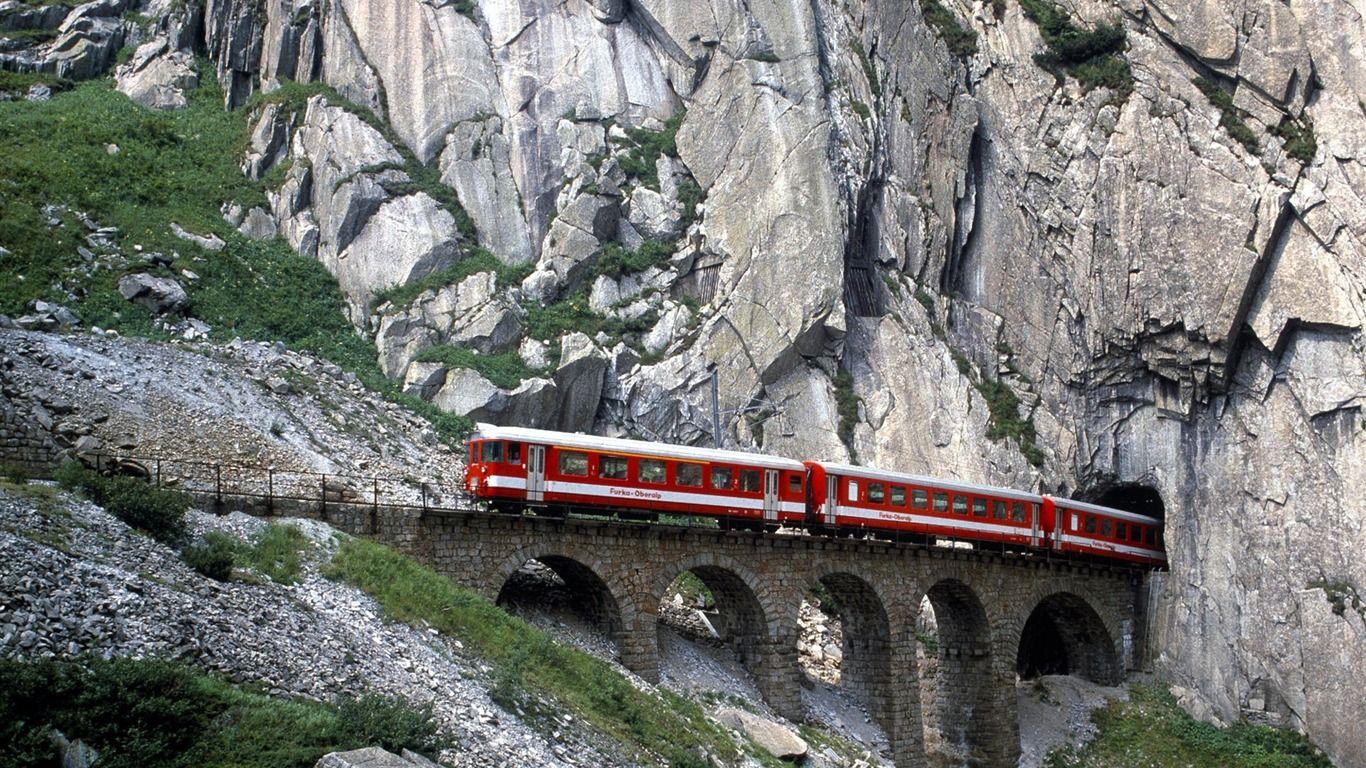 1366x768 Switzerland Through The Cave Train Wallpaper