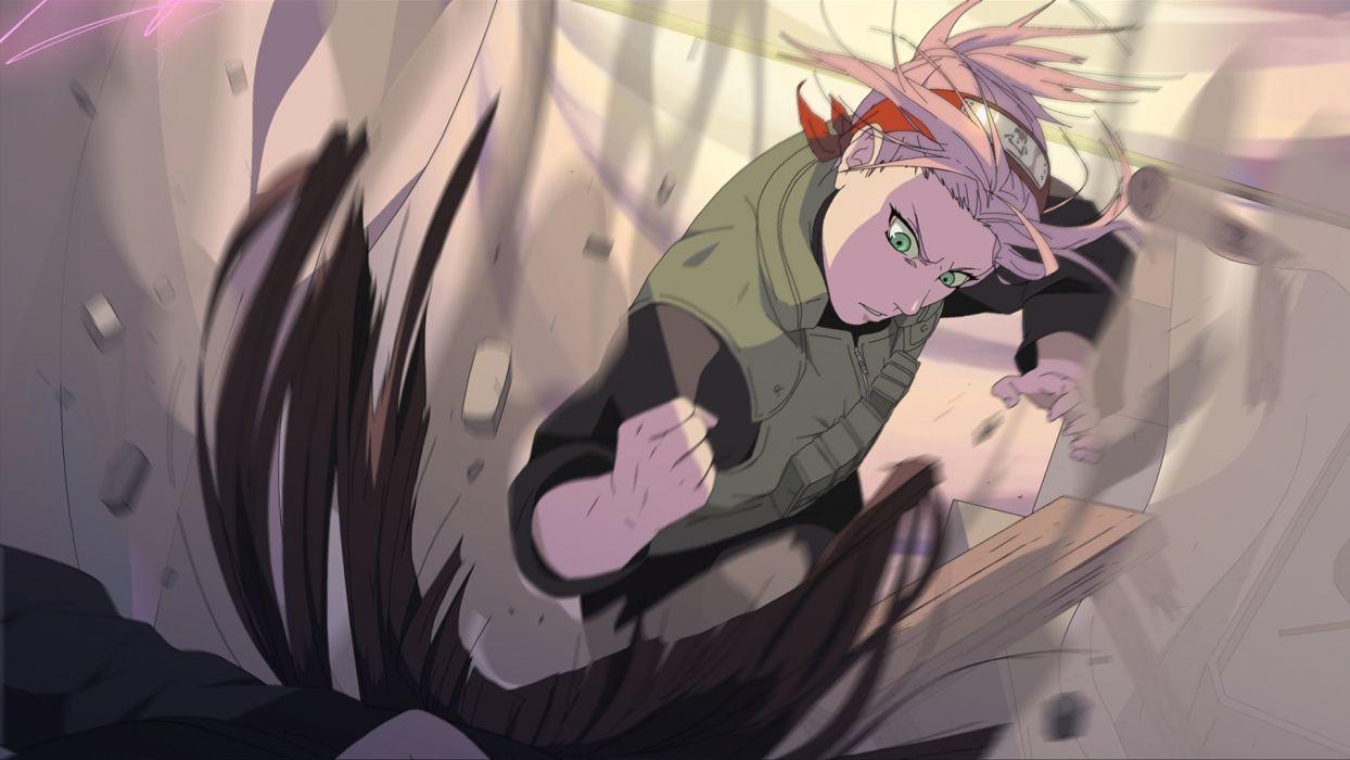 1244x700 Fighting ninjas Haruno Sakura Naruto: Shippuden green eyes pink hair anime girls wallpaperx1080