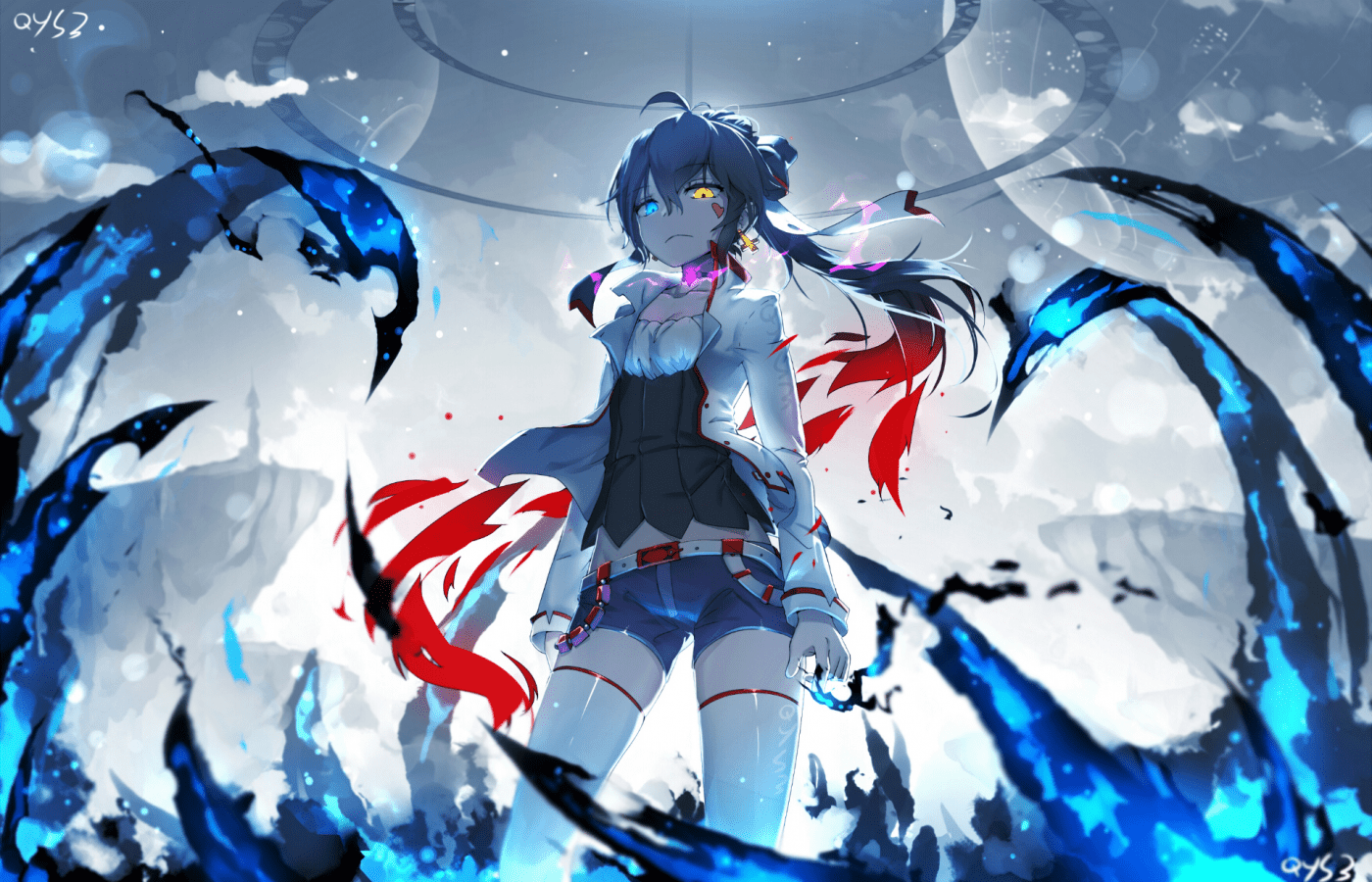 1400x900 Anime Girl, Heterochromia, Colorful Eyes, Magic Girl With Magic