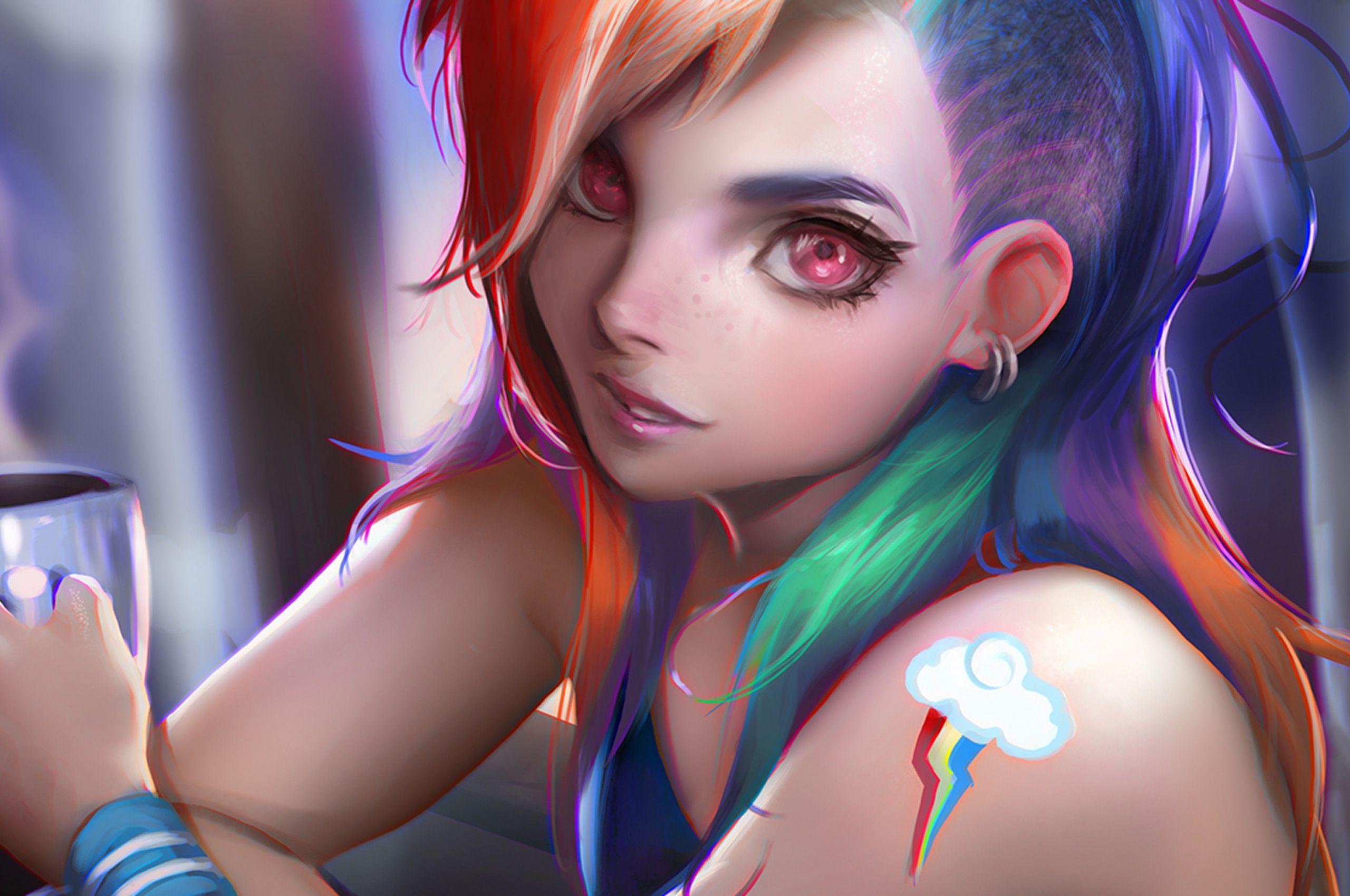 2560x1700 Anime Girl Colorful Hairs Chromebook Pixel HD 4k Wallpaper, Image, Background, Photo and Picture