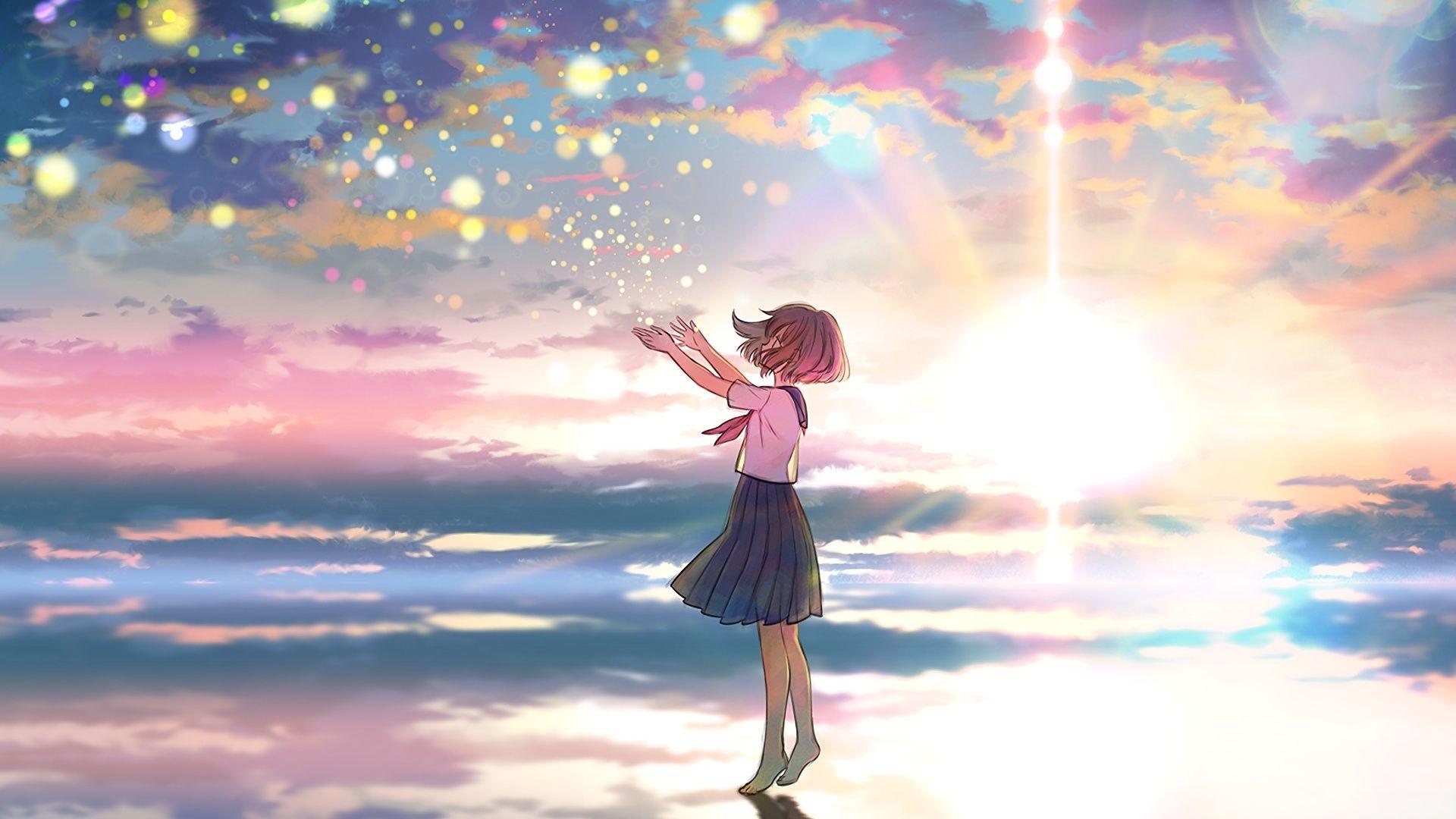 1920x1080 Outdoor, Colorful, Sky, Sunset, Original, Anime Girl