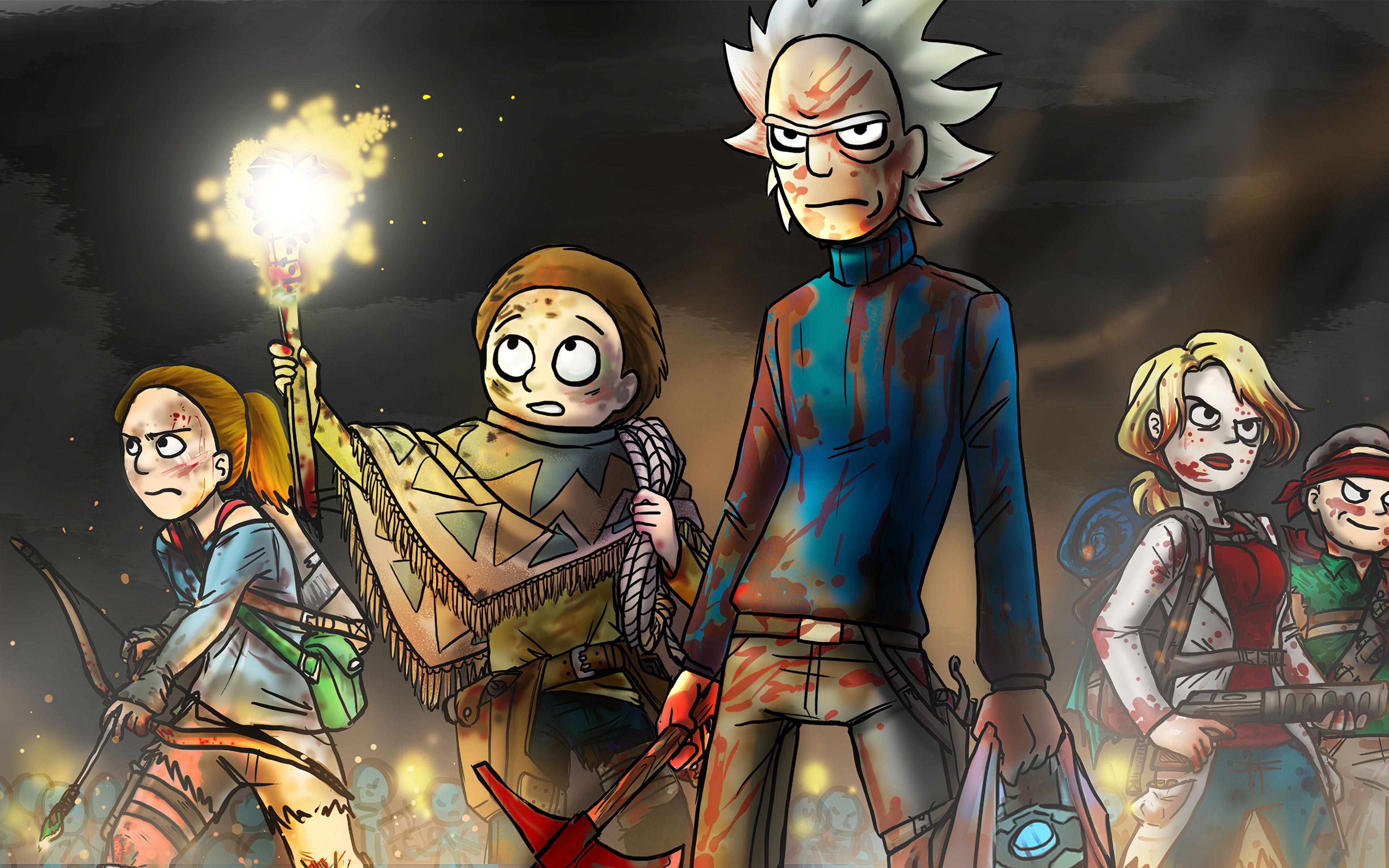 3840x2400 Rick and Morty in battle Wallpaper 4k Ultra HD