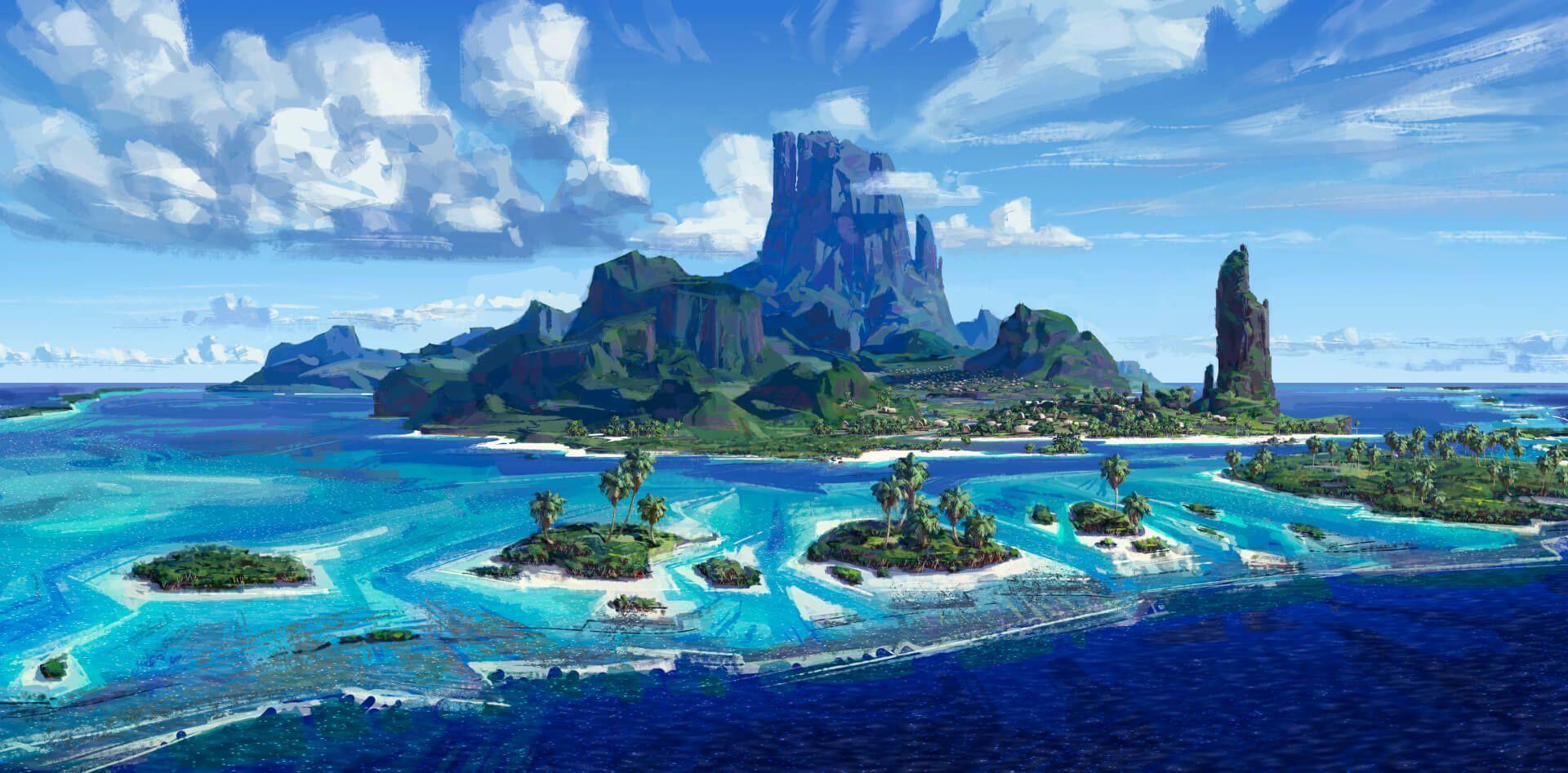 1920x947 INTERVIEW: Moana art director Ian Gooding on designing the lush Pacific Island environments for Disney's new film. Inside the Magic. Fantasy landscape, Island wallpaper, Fantasy art