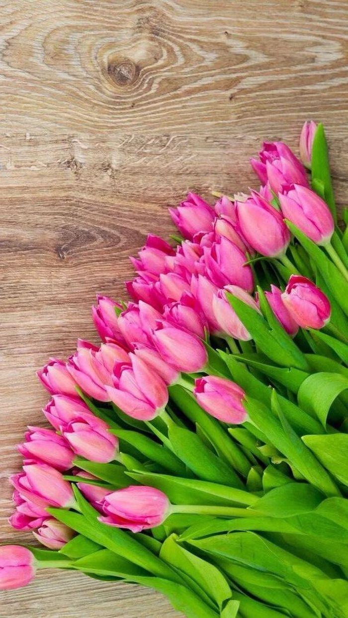 700x1243 Pink Tulips, On A Wooden Table, Spring Wallpaper Hd, HD Wallpaper