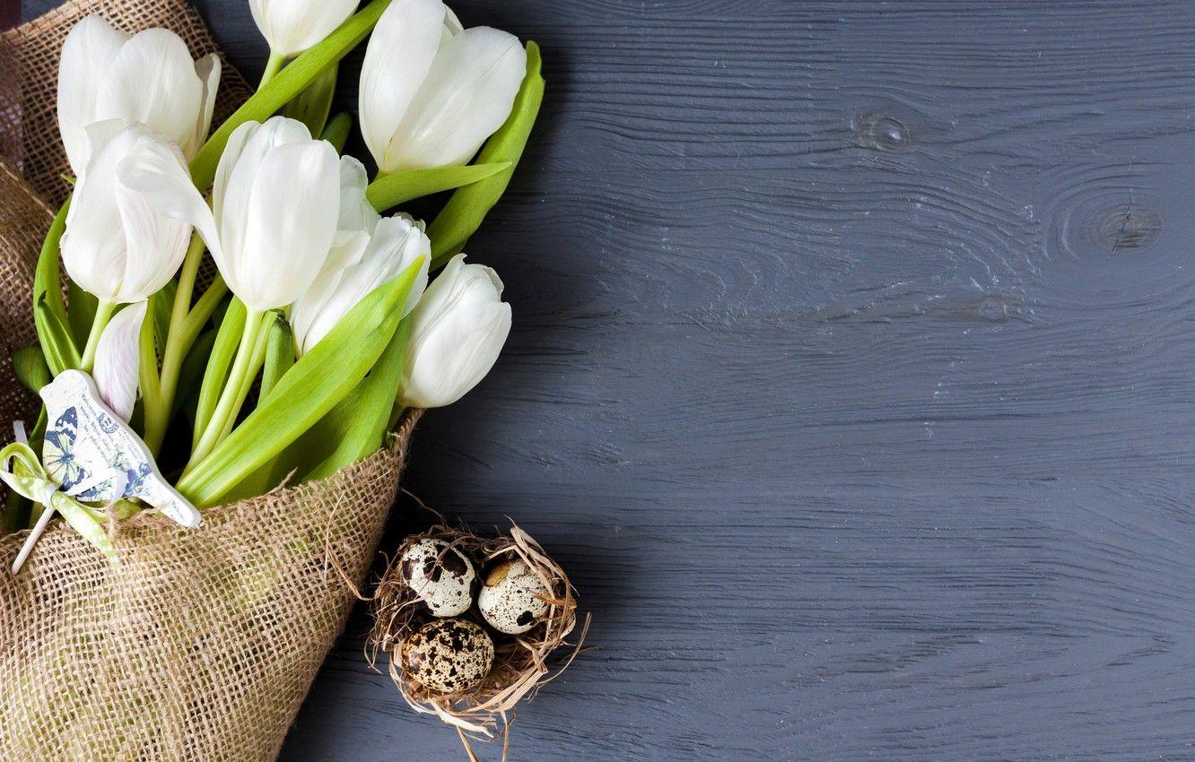 1332x850 Wallpaper holiday, spring, Easter, tulips, white, wood, flowers, tulips, spring, Easter, Holiday, bouquet, decoration image for desktop, section праздники