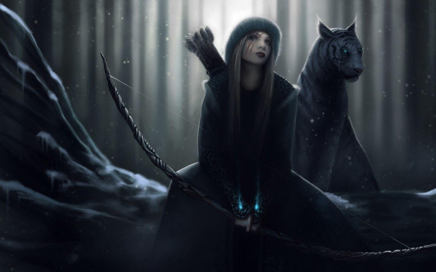 1440x900 Archery Girl Dark Wallpaper