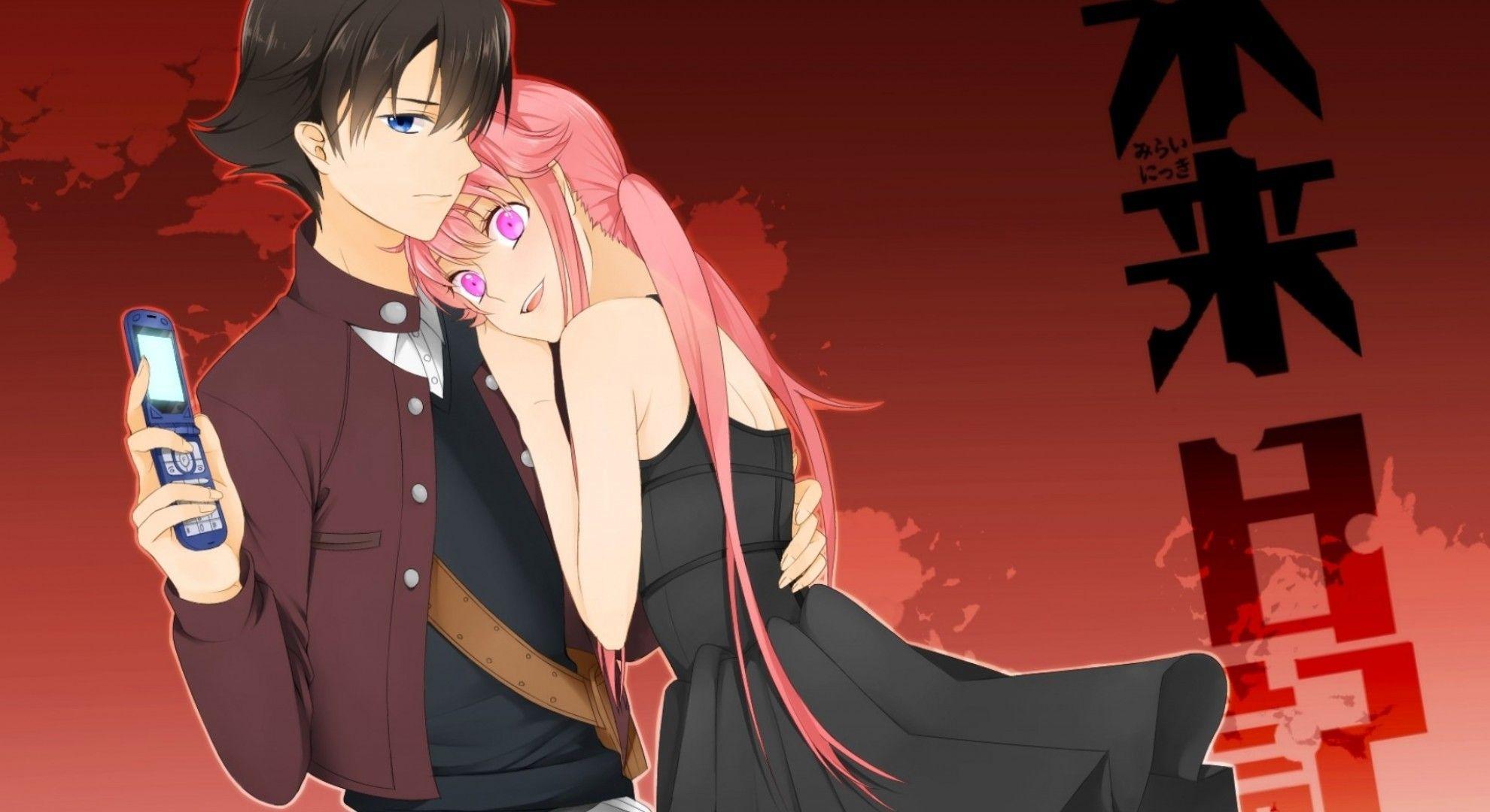 1980x1080 Download 1980x1080 Mirai Nikki, Yukki, Yuno Gasai, Pink Hair, Black Dress, Yandere, #USELESSMCHERE Wallpaper
