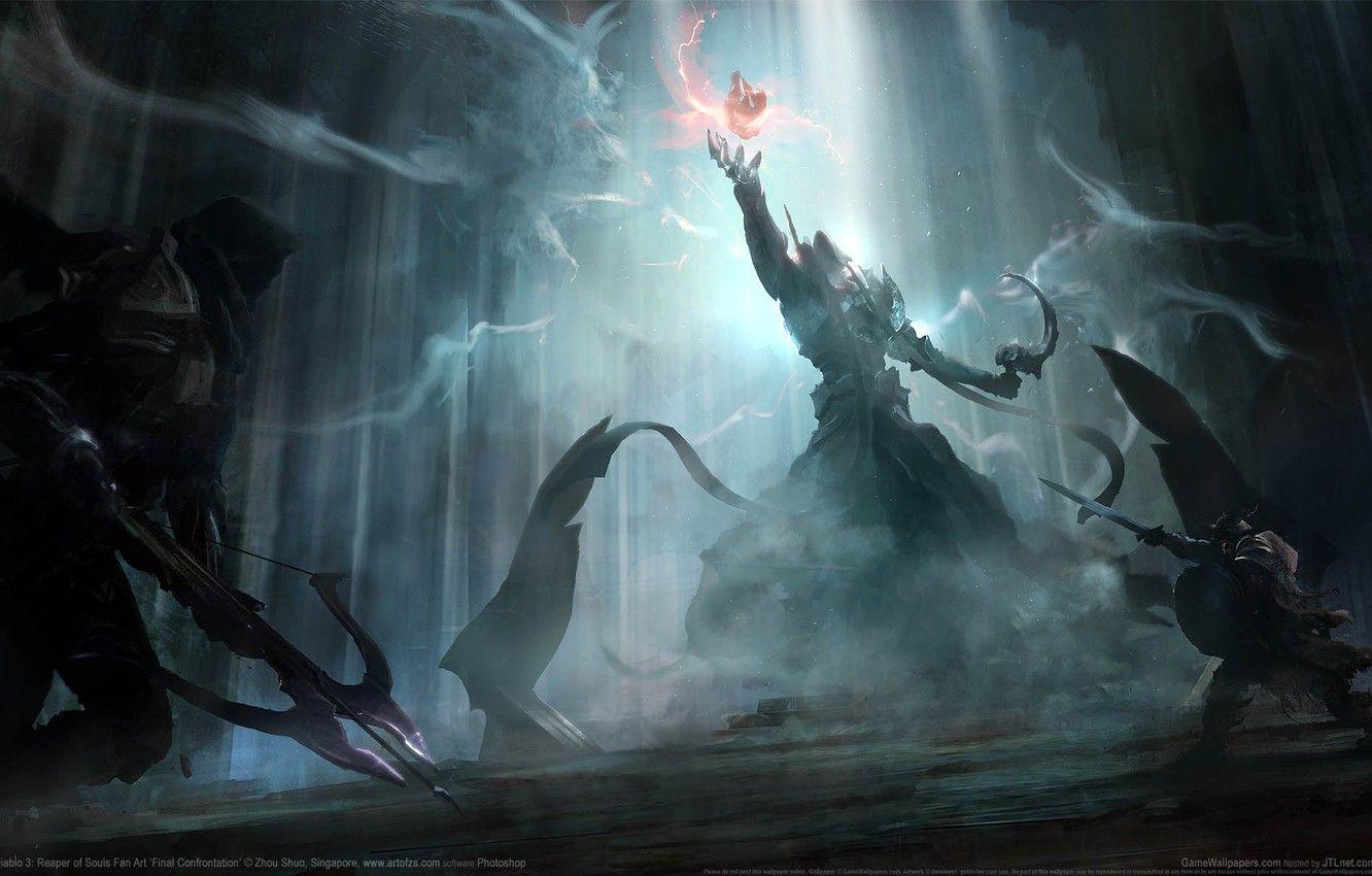 1332x850 Wallpaper the game, the opposition, fantasy, battle, fantasy, game wallpaper, Diablo Diablo 3: Reaper of Souls Fan Art, Final Confrontation, Zhou Shuo image for desktop, section игры