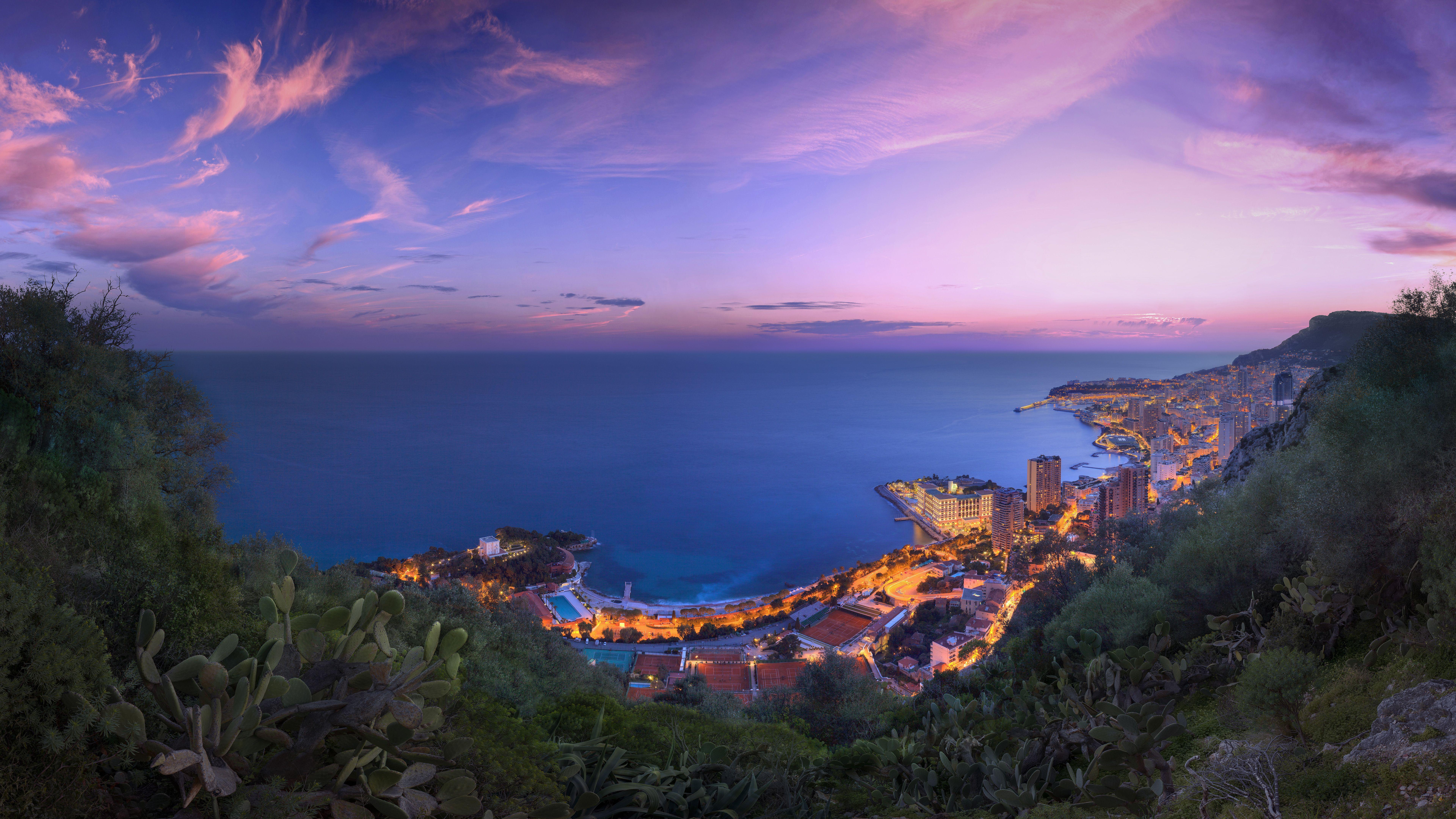 7680x4320 Monaco Winter Sunset Cityscape 4K 8K Wallpaper