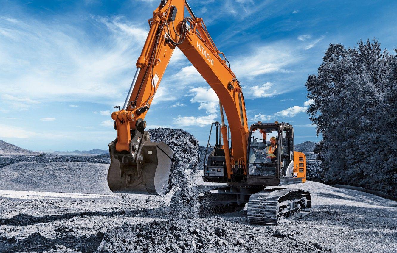 1332x850 Wallpaper sand, the sky, cabin, excavator, caterpillar, bucket, the ground, quarry, Hitachi, construction equipment, the excavator boom, Hitachi ZX210LC image for desktop, section другая техника
