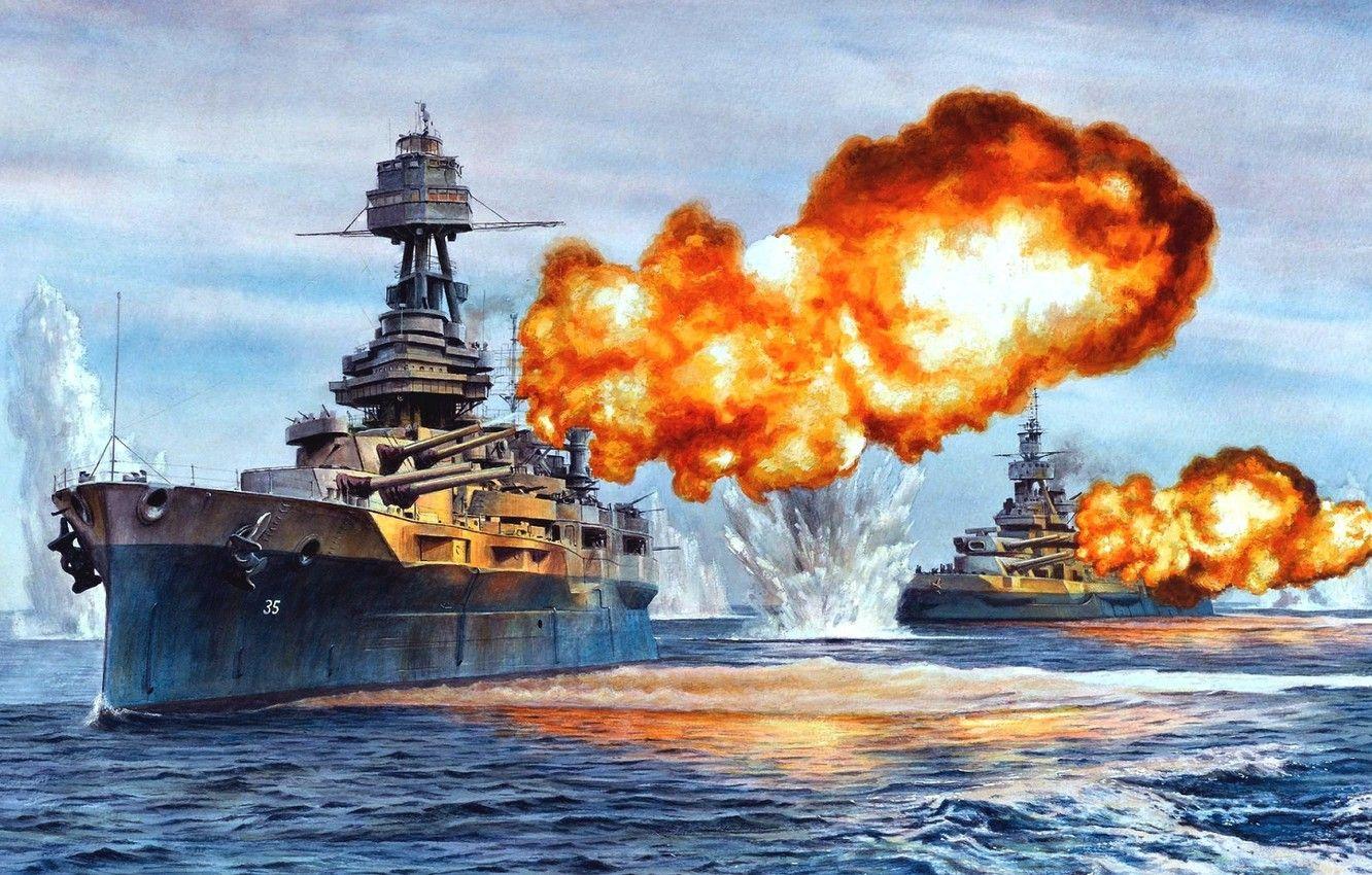 1332x850 Wallpaper ship, art, Navy, the battle, American, military, battleship, Texas, USS, battleship, WW2 image for desktop, section оружие