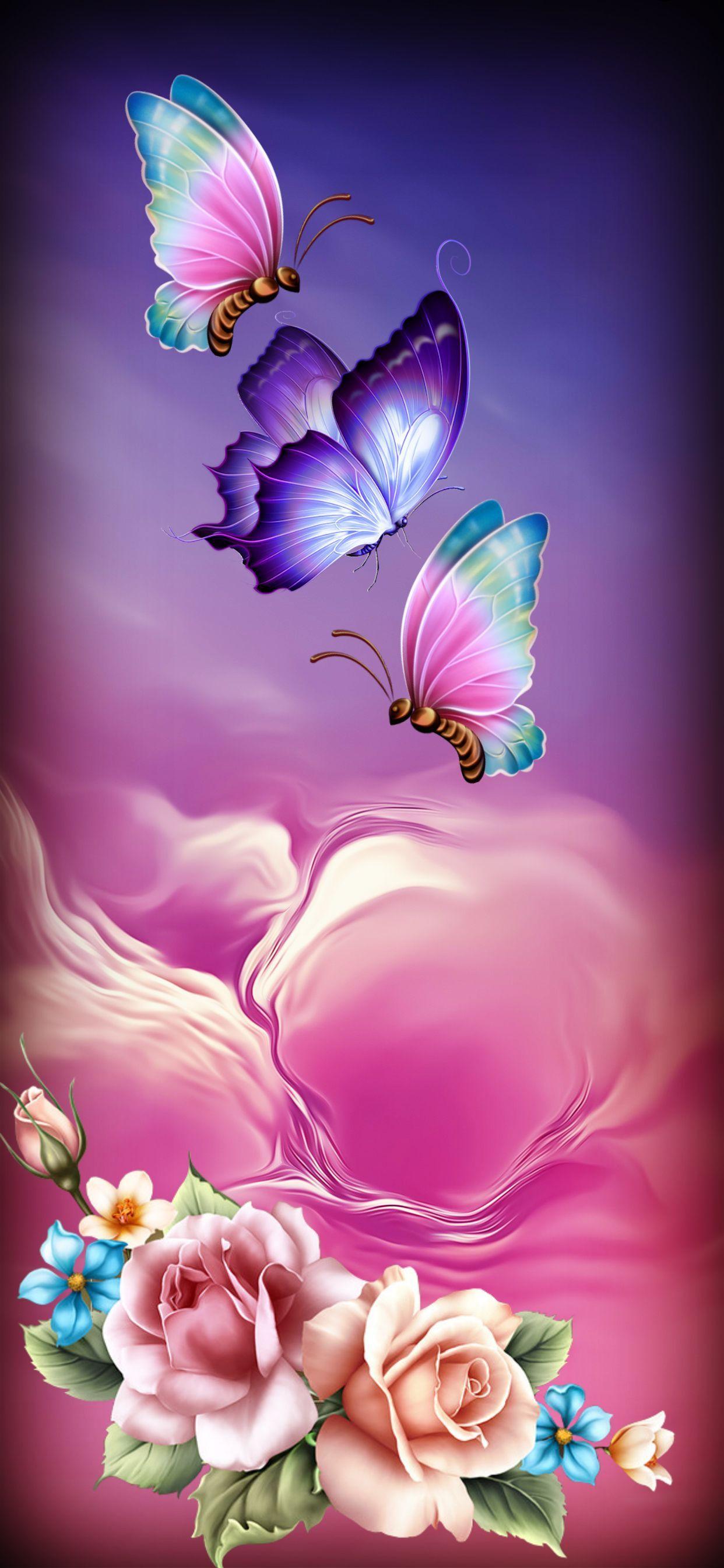 1242x2688 Roses&Butterflies. Butterfly wallpaper background, Butterfly wallpaper, Flowery wallpaper