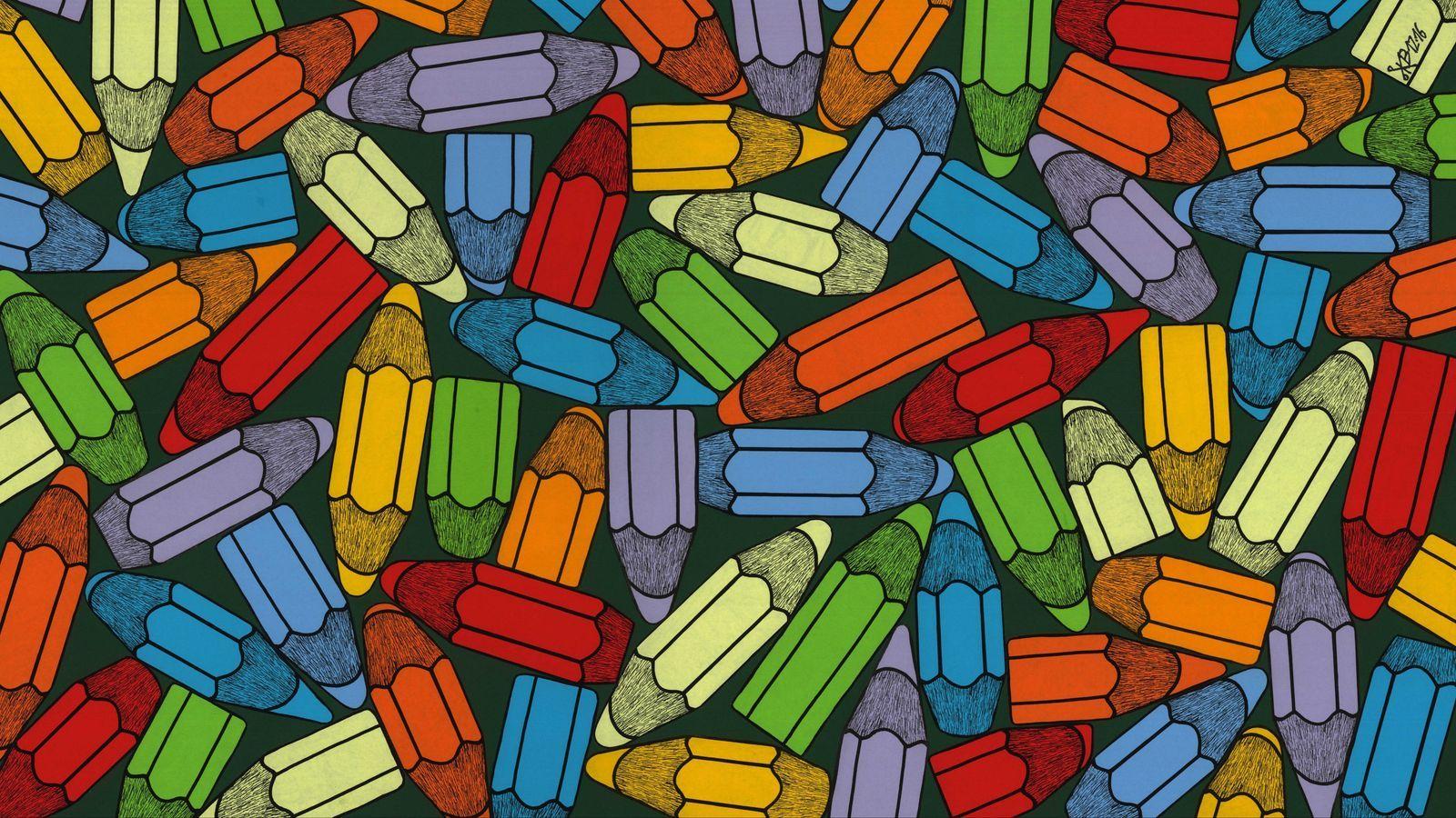 1600x900 Download wallpaper 1600x900 color pencils, art, multicolored, texture, collage widescreen 16:9 HD background